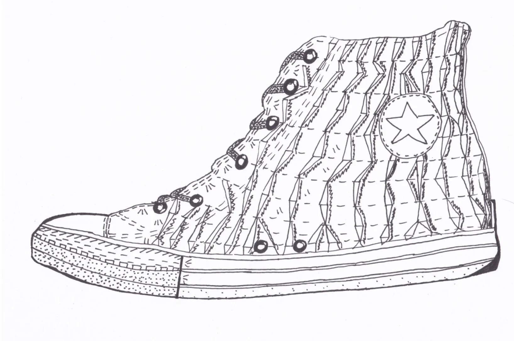 Line drawing of a trainer from Ruth's sketchbook.