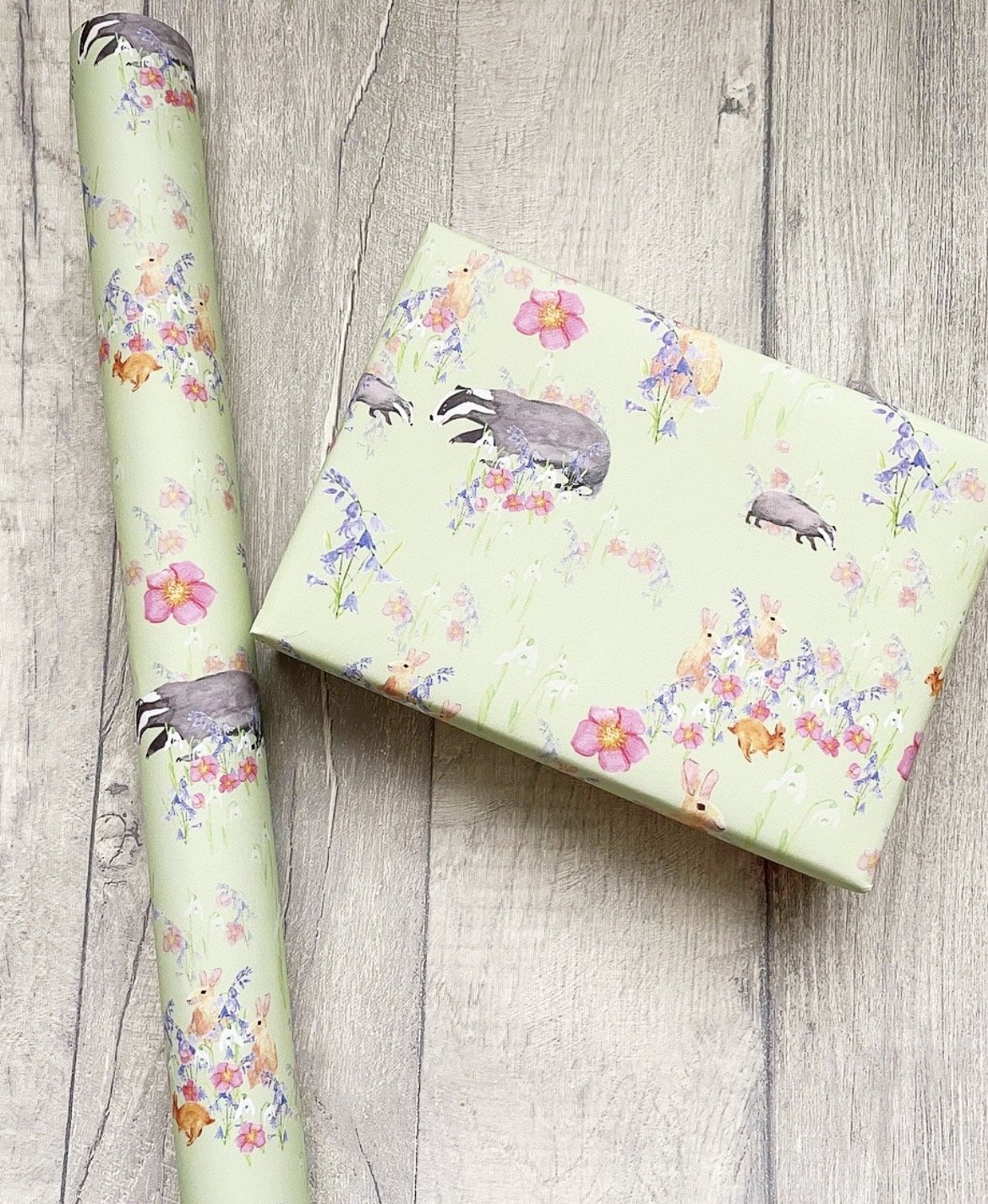 Badger gift wrap woodland animal wrapping paper nature inspired gift wrap.