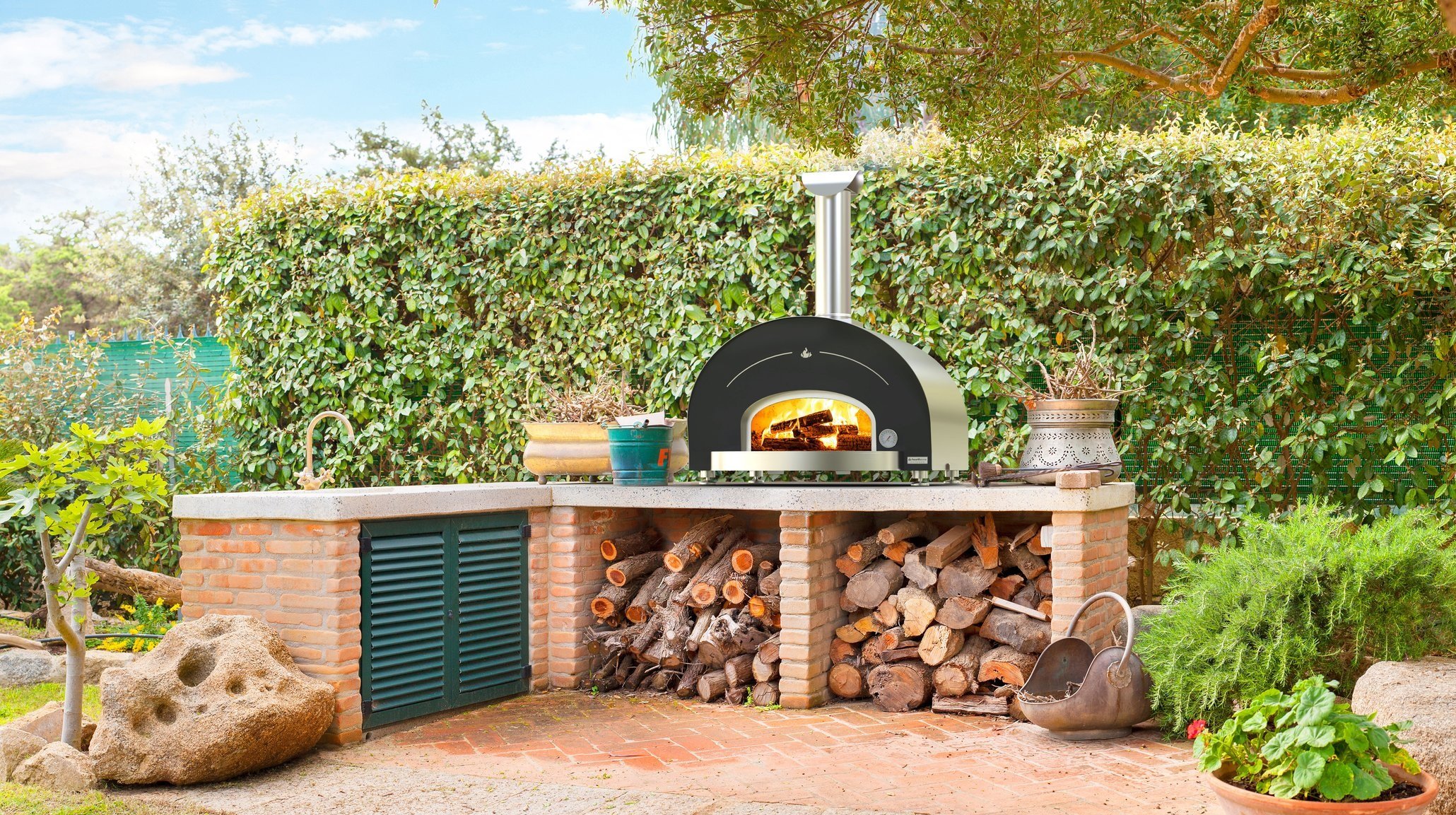 The HearthStone Outdoor wood-fired Pizza Oven is made in the USA
