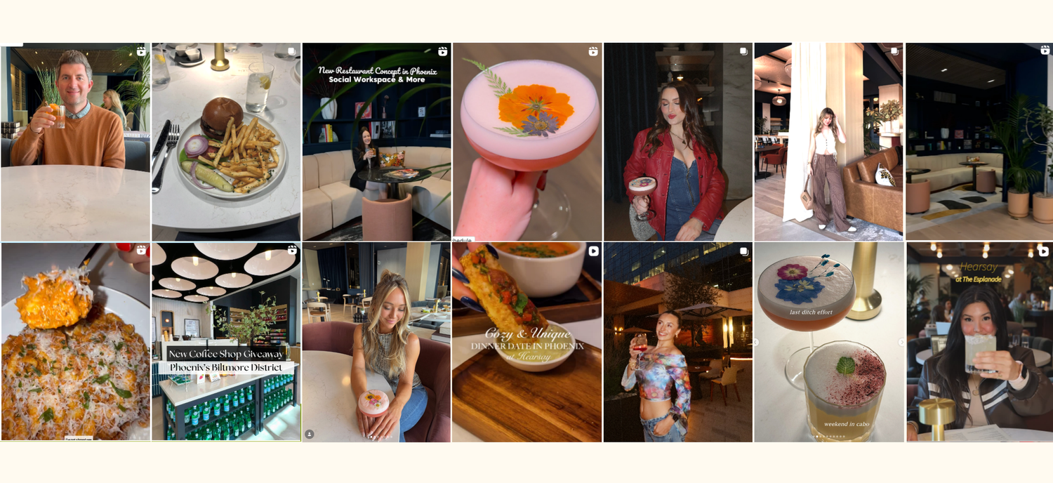 Grid of Episcope Hospitality creator content from 30 influencer partnerships run by Homemade Social