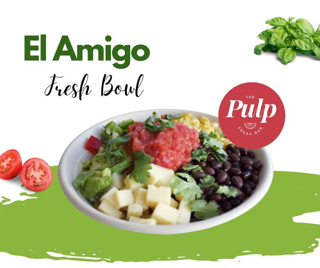 Today's Highlight: El Amigo Bowl 

This gluten free fresh bowl is a mix of black bean, corn, cheddar cheese, bell pepper, avocado, cilantro, and spicy pico de gallo salsa. 

You can only find it here at The Pulp. 

#ElAmigo #freshbowl #vegan #glutenf