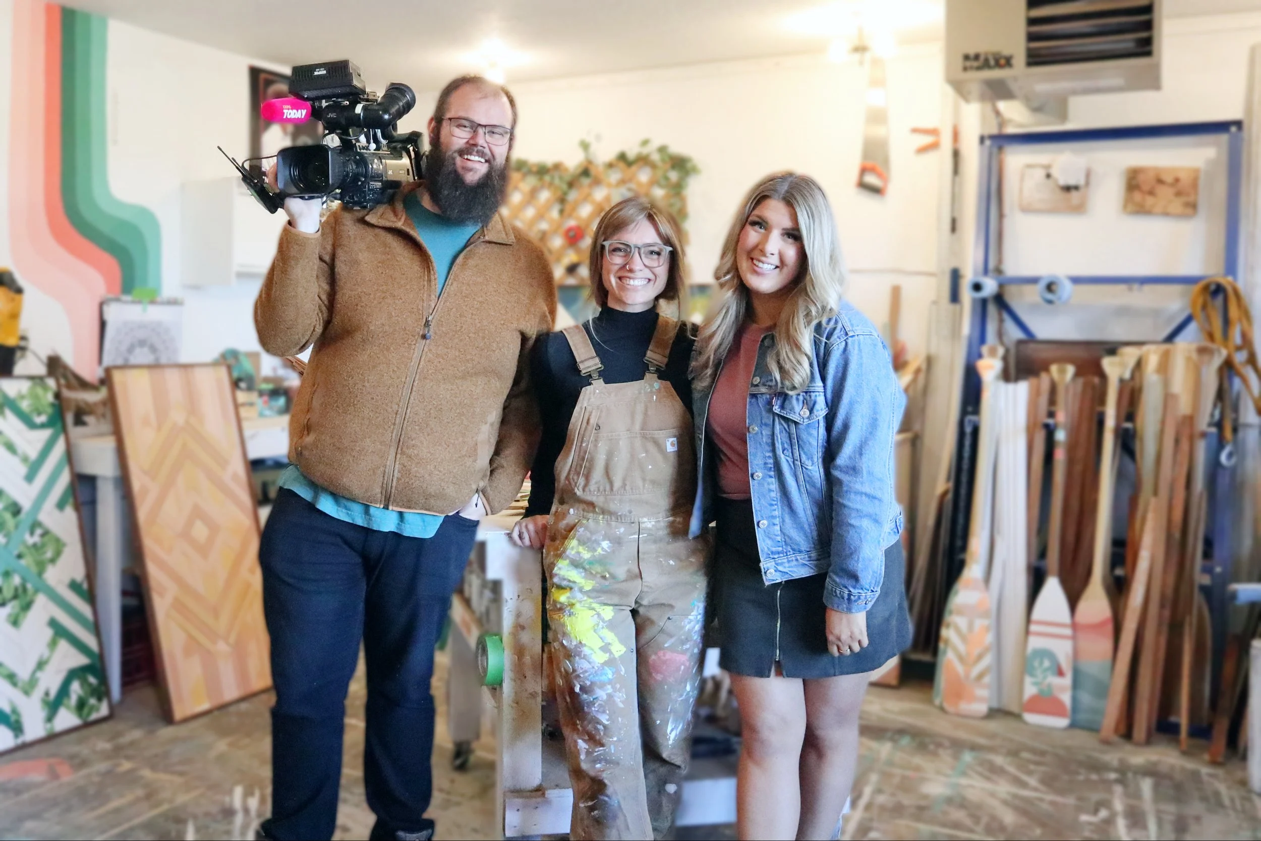 Dani VonShweetz with daytime talk show host/producer Christine Midgley and videographer Zach Dallas. 