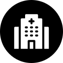 Icon of a hospital building with a cross symbol on top.