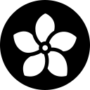 Black background with a simple white flower graphic
