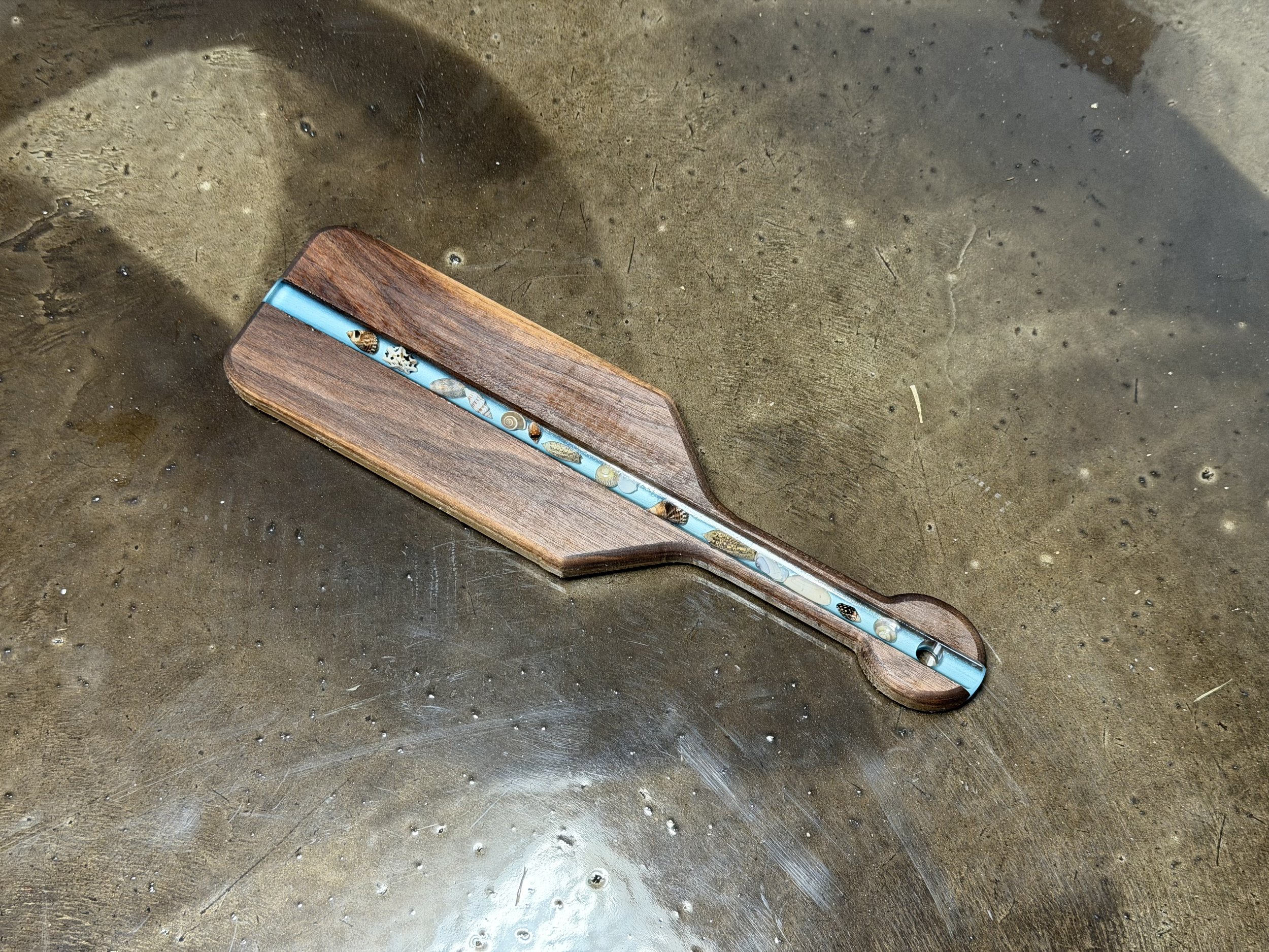 14" Walnut Seashell Blue Resin Paddle BDSM Impact Spikes Sadist