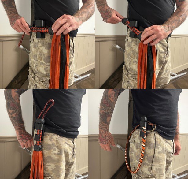 Whip and Flogger Holster Belt Quick Attachment and Release Ready for Use