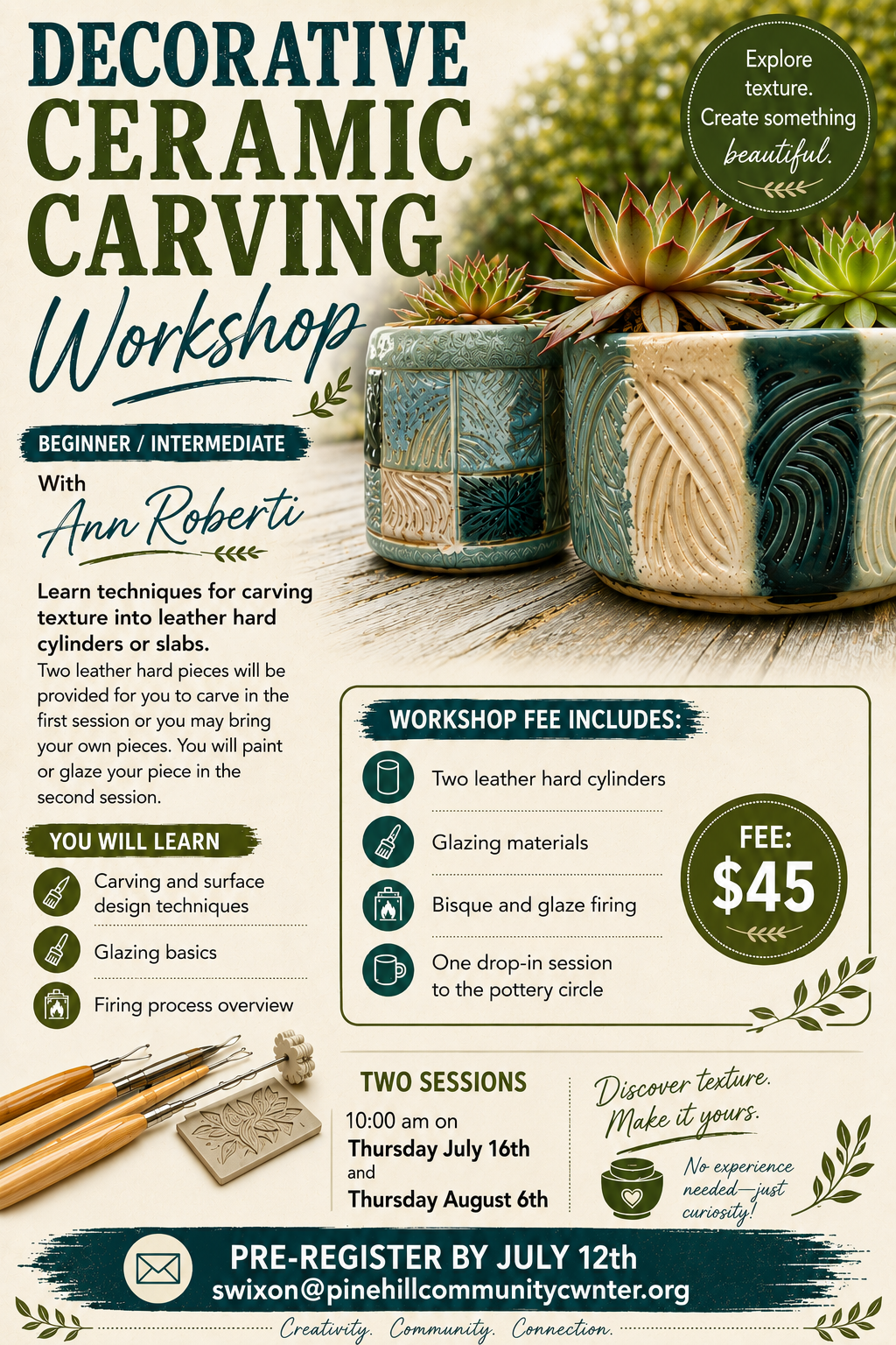Decorative Ceramic Carving Pottery Workshop
