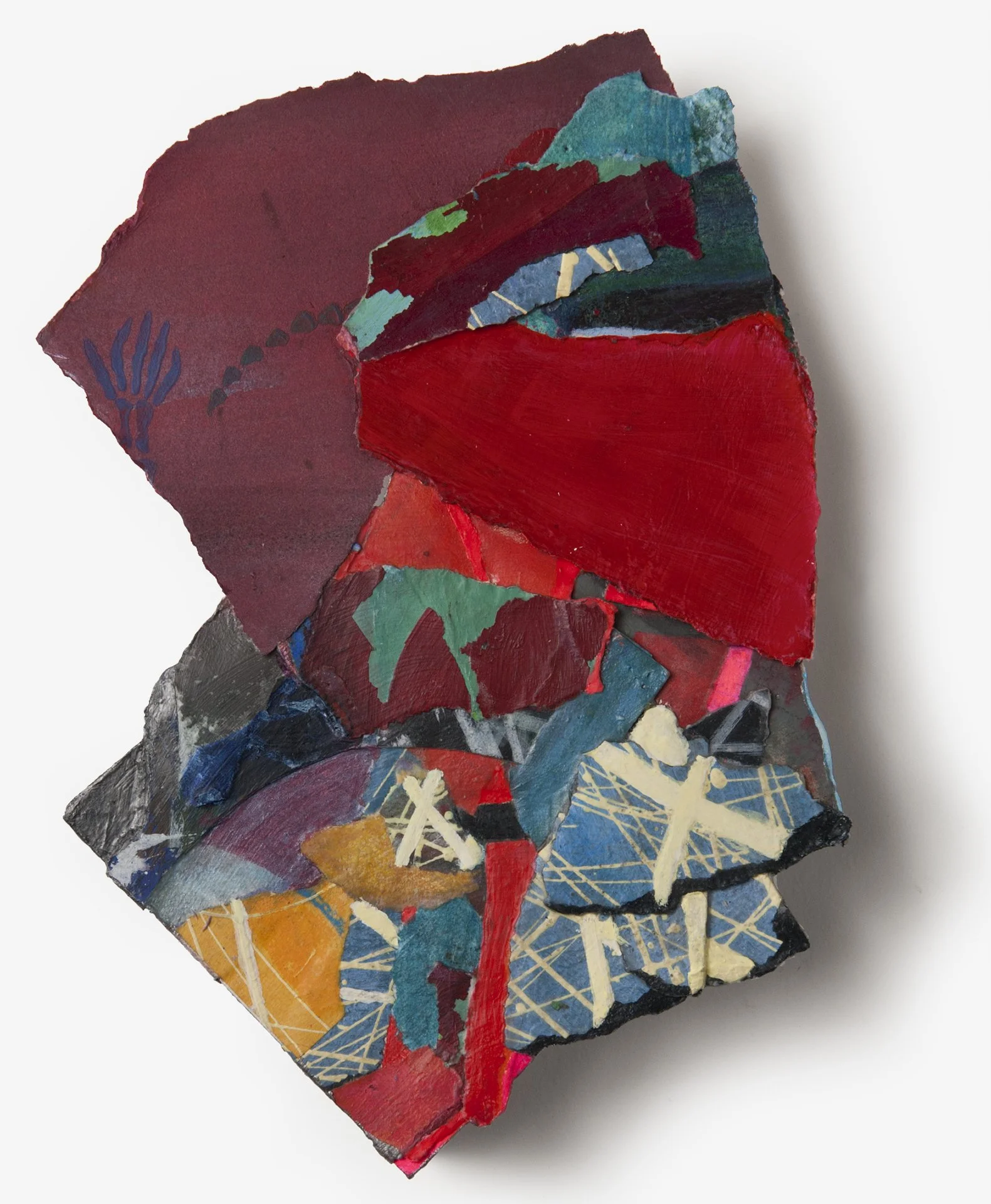 Gerri Rachins, "RED HERRING 2827," graphite, ink, gouache, colored pencil and paper drawing fragments, 8 x 8 inches.
