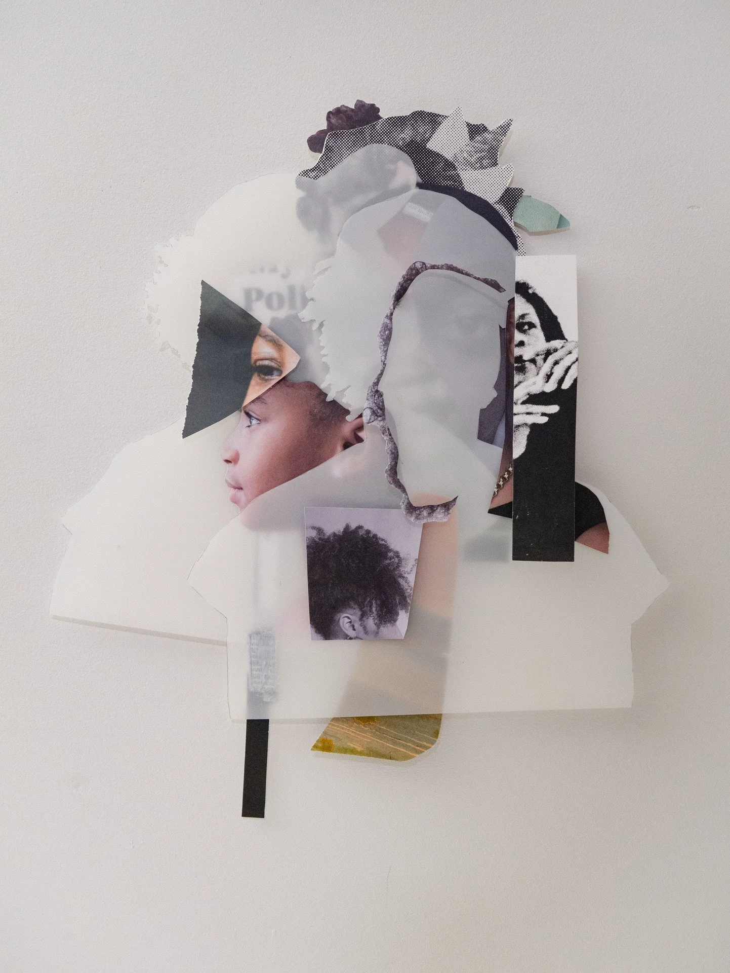 Vessna Scheff, "Been Marching," magazine, print outs, watercolor and vellum collage, 14 x 12 inches.