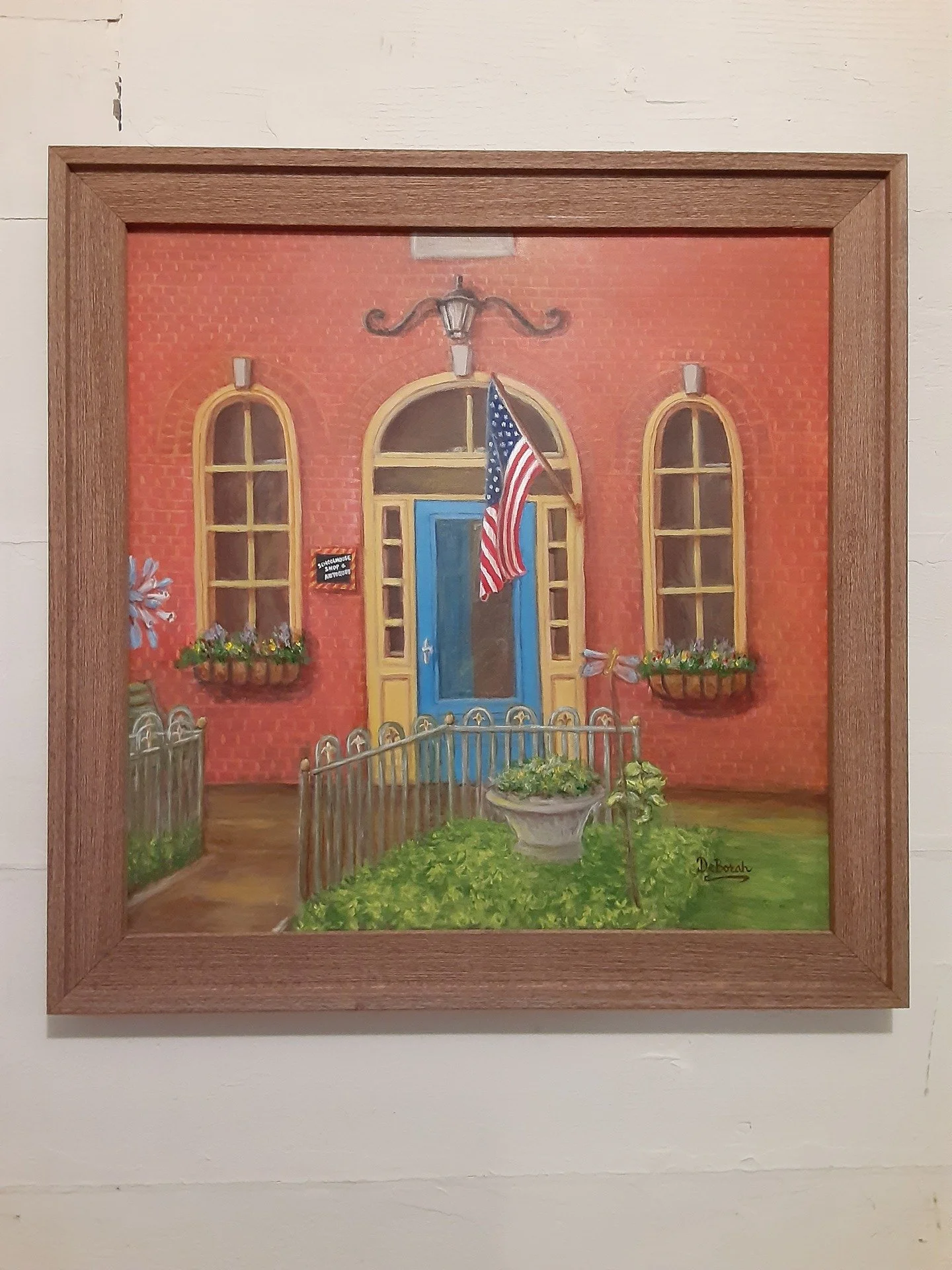 Deborah Stipanovich, "Blue Door at the Schoolhouse," acrylic, 23.5 x 23.5 inches.