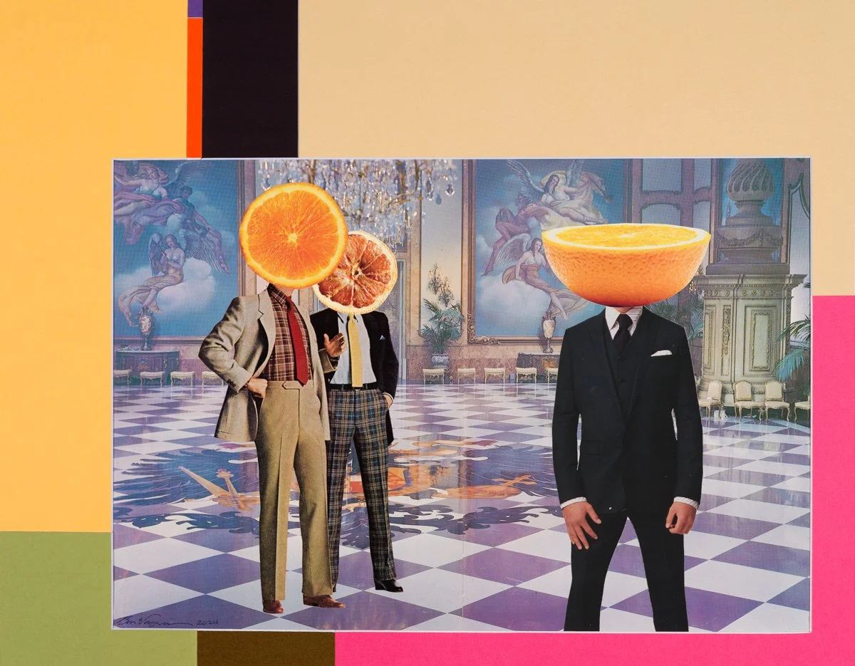 Bart Vargas, "WE ARE NOT THE SAME," framed hand-cut paper collage, 16 x 20 inches.