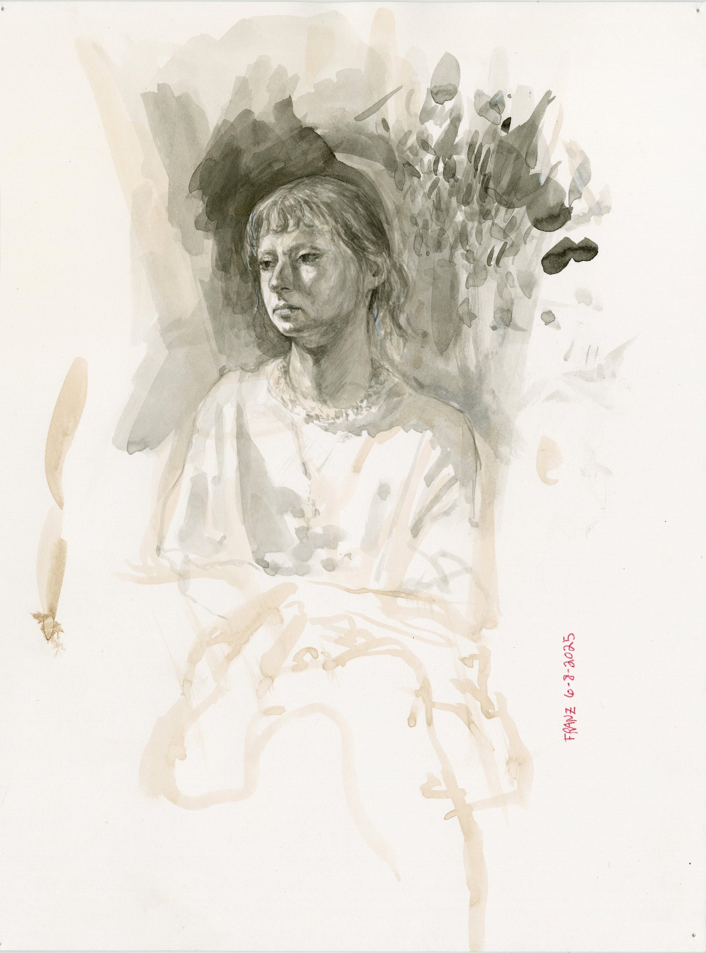Jason Franz, "2025_6_8 (Resolution Fifty-Four)," india ink. walnut ink, and gouache, 12 x 9 inches.