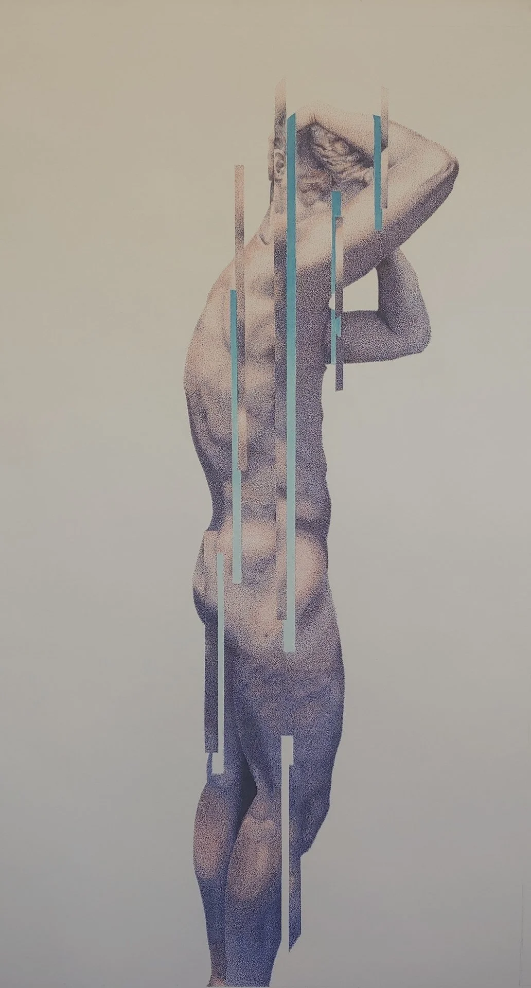 Michael Ganser, "Over My Shoulder," technical pen, chalk pastel, 38 x 26 inches.