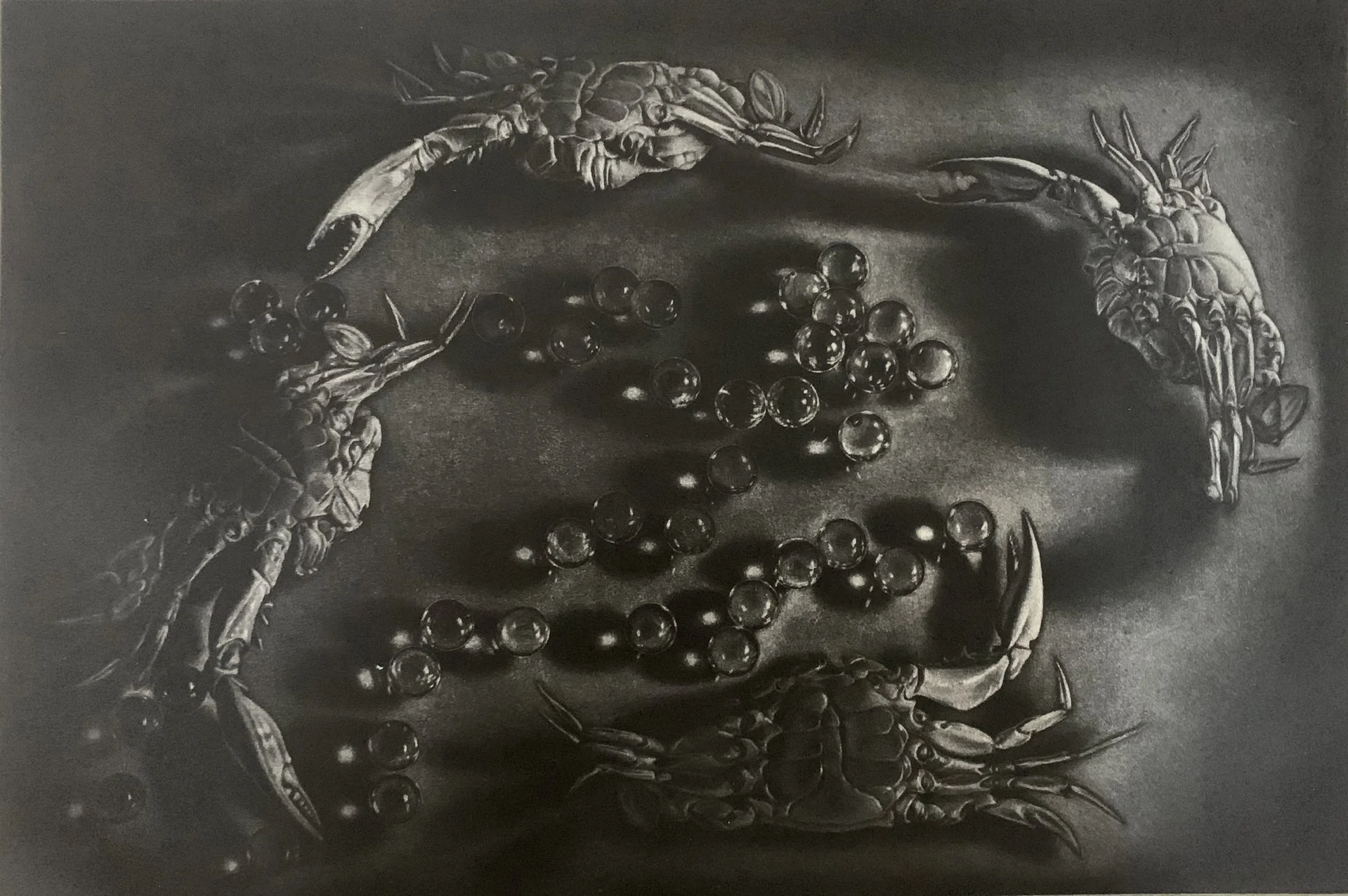 Jayne Reid Jackson, "Convergence," mezzotint, 12 x 18 inches.