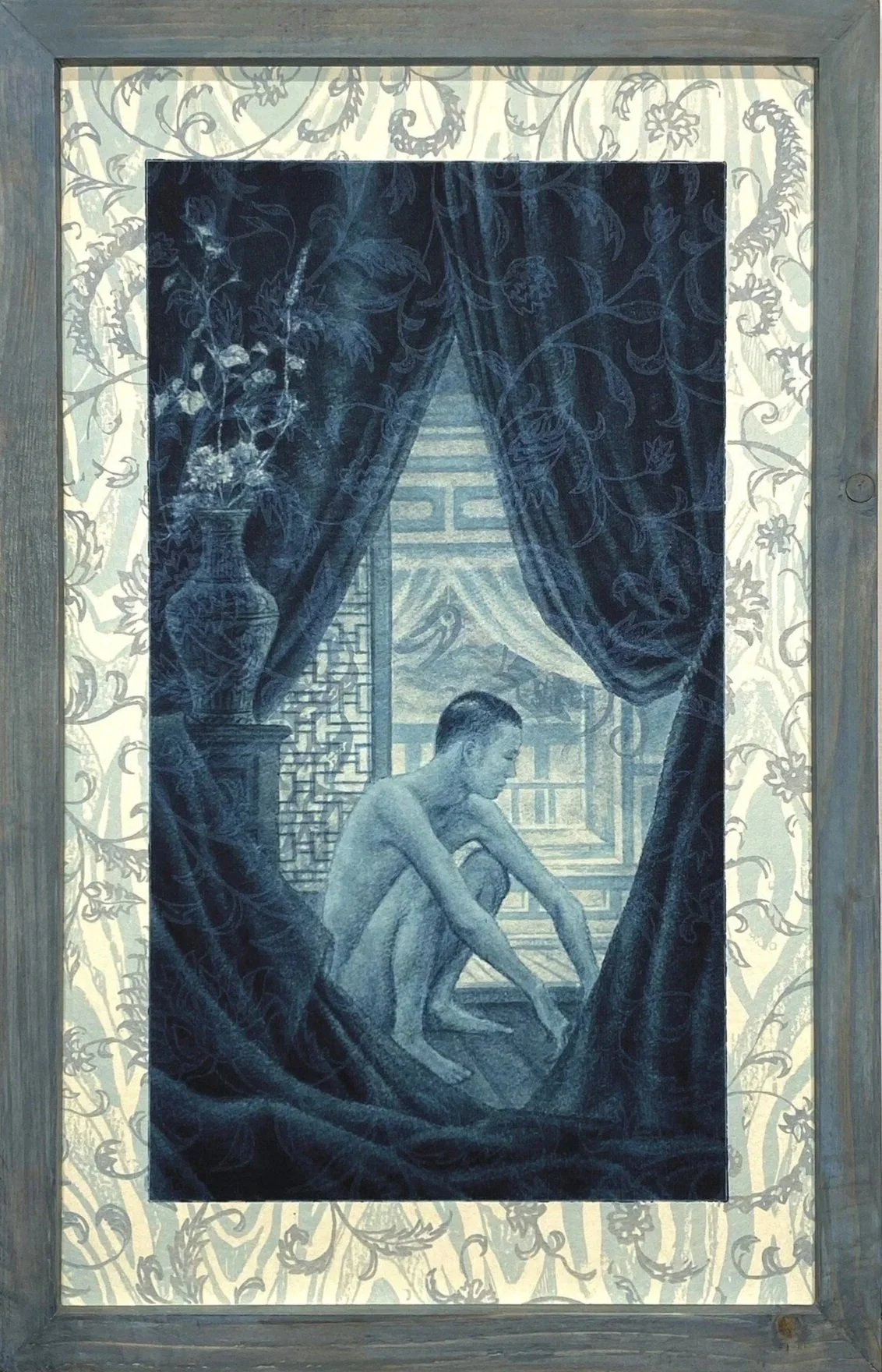 Joseph Ni, "within the closing eye (lives relics of past lives)," photopolymer etching and silkscreen, 17 x 10.5 inches.