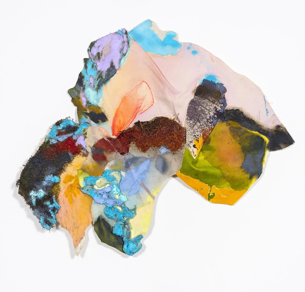 Dena Robertson, "Alongside," acrylic, oil, grass, cotton on collaged canvas, 23 x 28.5 inches.
