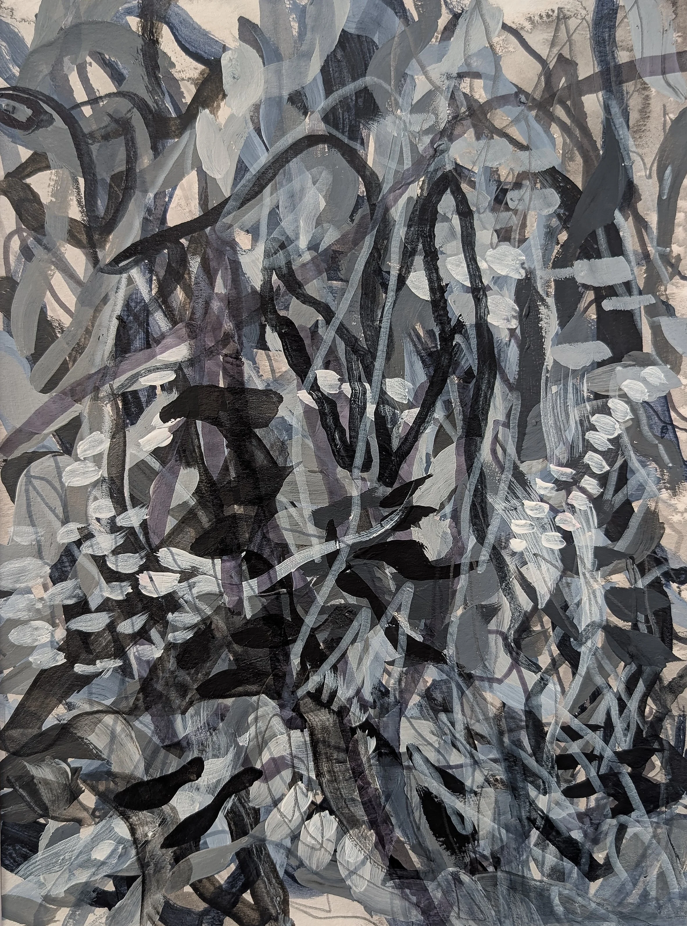 Kathleen Pahl, "Two in Conversation (Black and White)," acrylic, 12 x 9 inches.
