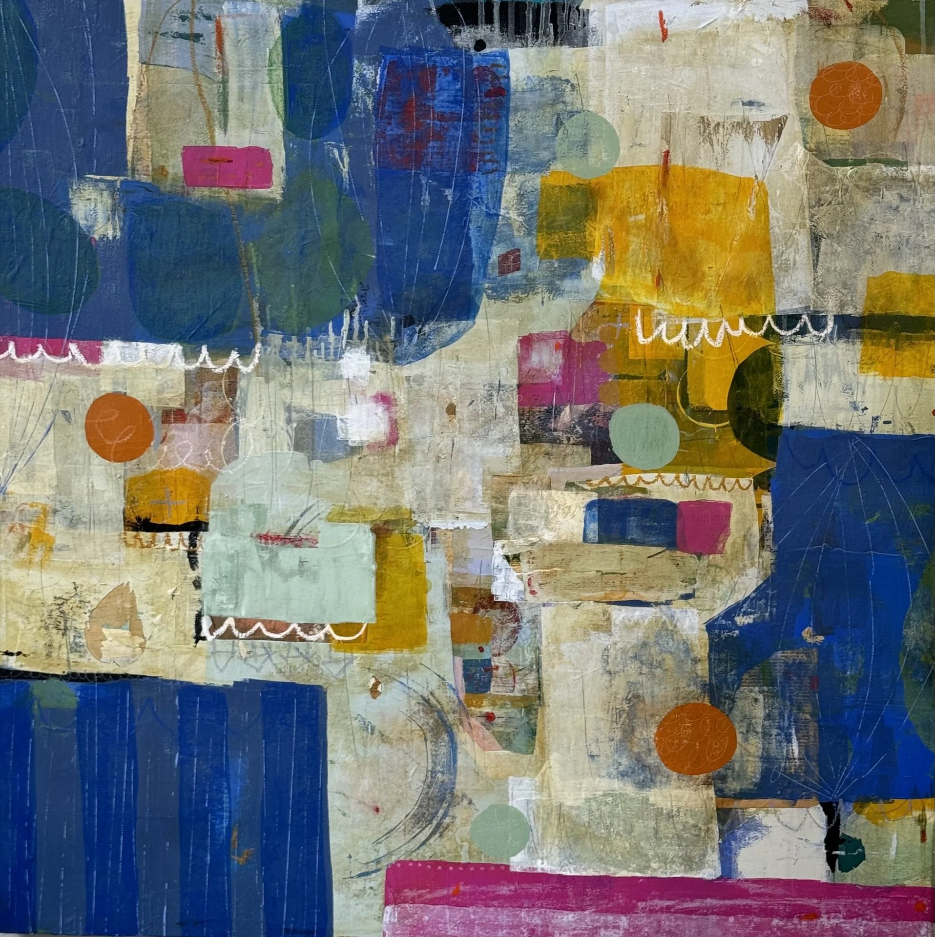 Tresa Steenberg, "Blue Skies All Day," mixed media, 36 x 36 inches.