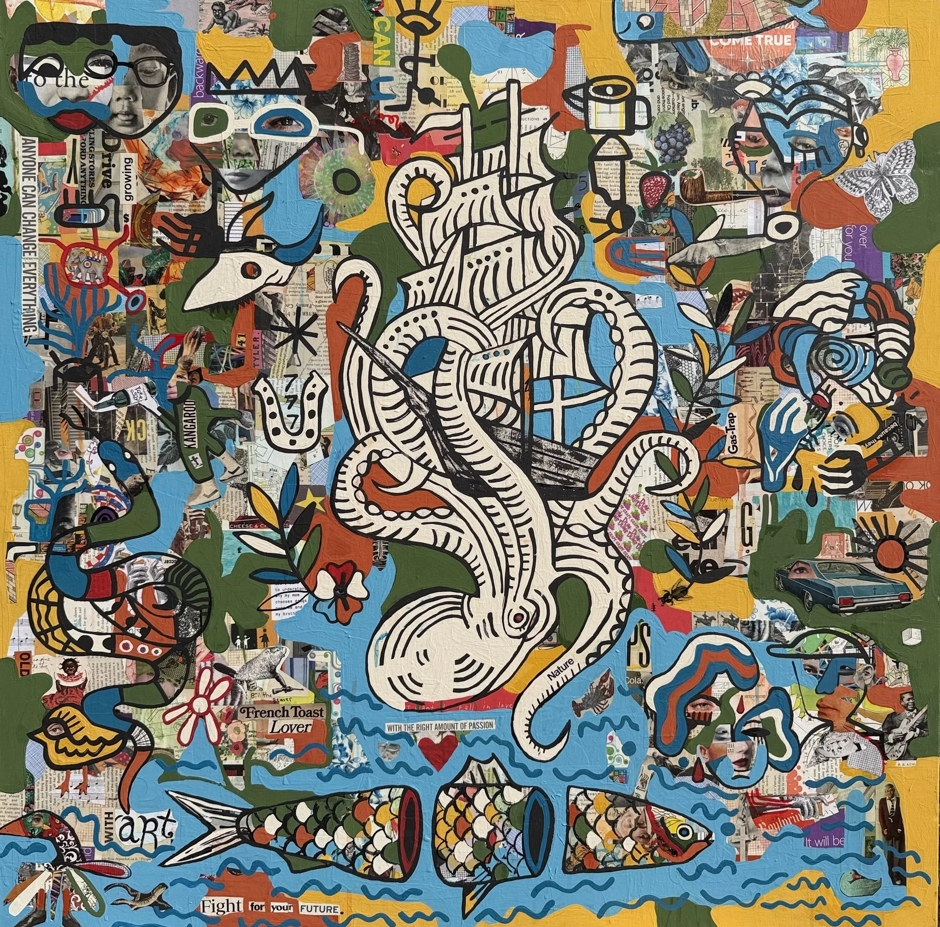 Tyler Toole, "Fight for your Future," mixed media, 36 x 36 inches.