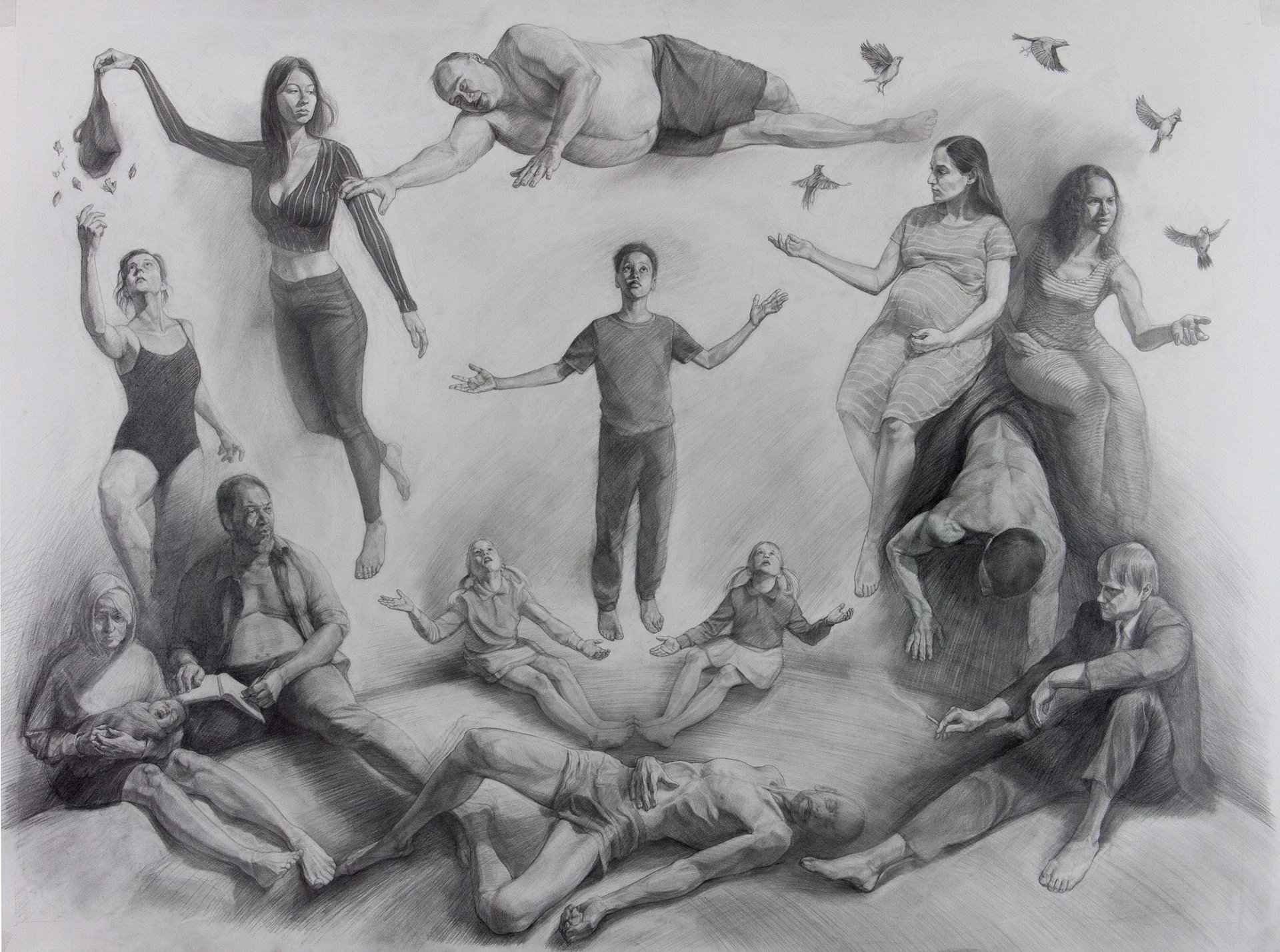 David Hicks, "Cycle of Experience," graphite on paper, 36 x 45 inches.