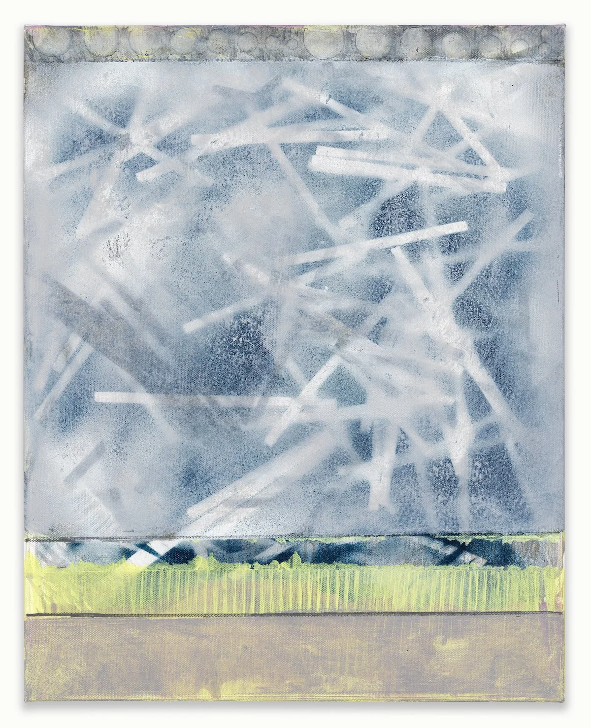 Richard Glick, "Weather Warnings," acrylic and spray paint, ink, gels and stencils on canvas, 20 x 16 inches.