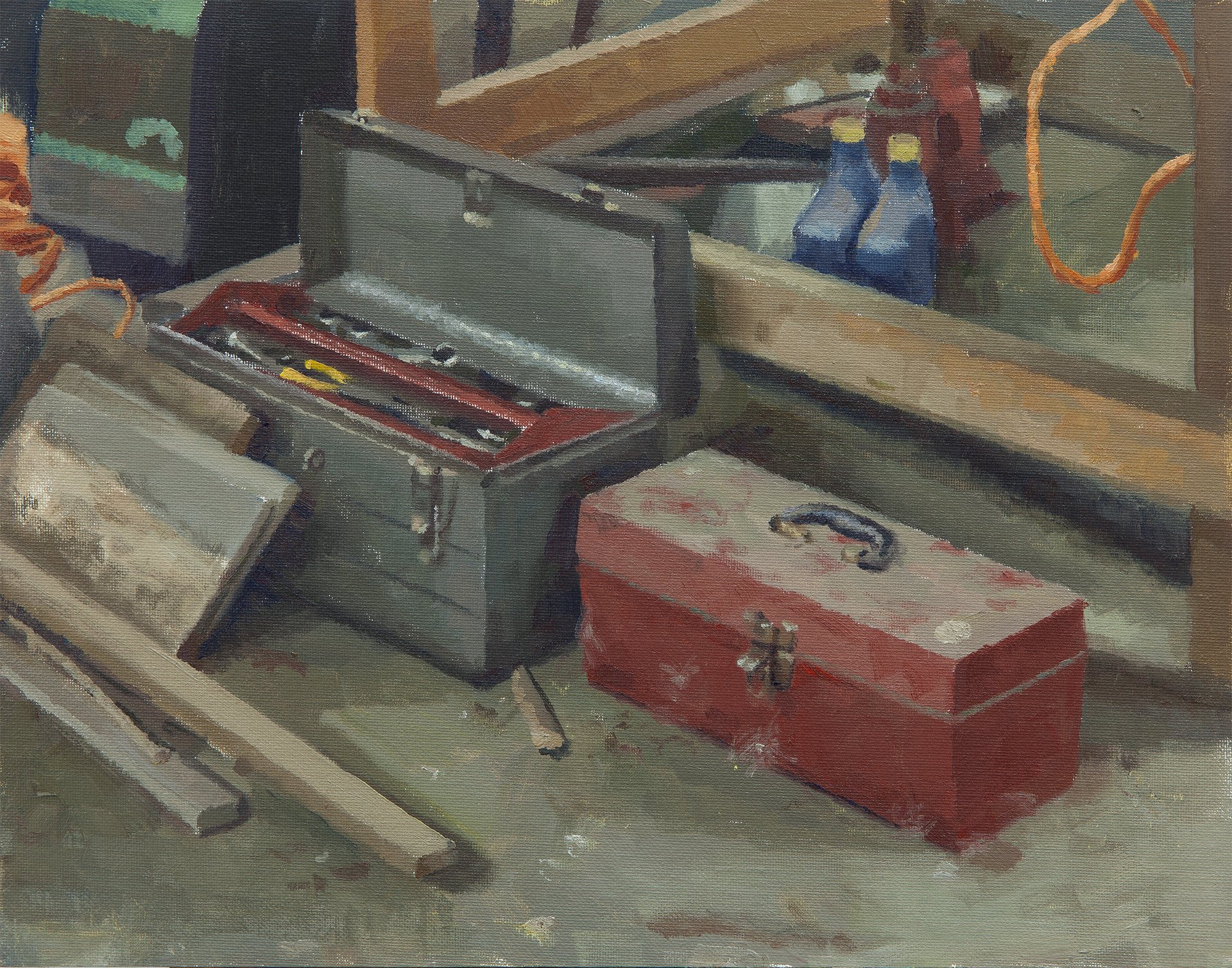 Aaron Pickens, "Tool Boxes - May 27th 2025," oil on panel, 11 x 14 inches.