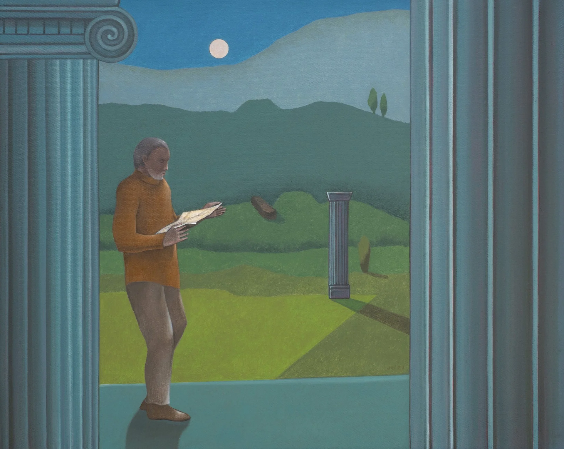 John Hrehov, "Rubicon (the Letter)," oil on canvas on panel, 16 x 20 inches.