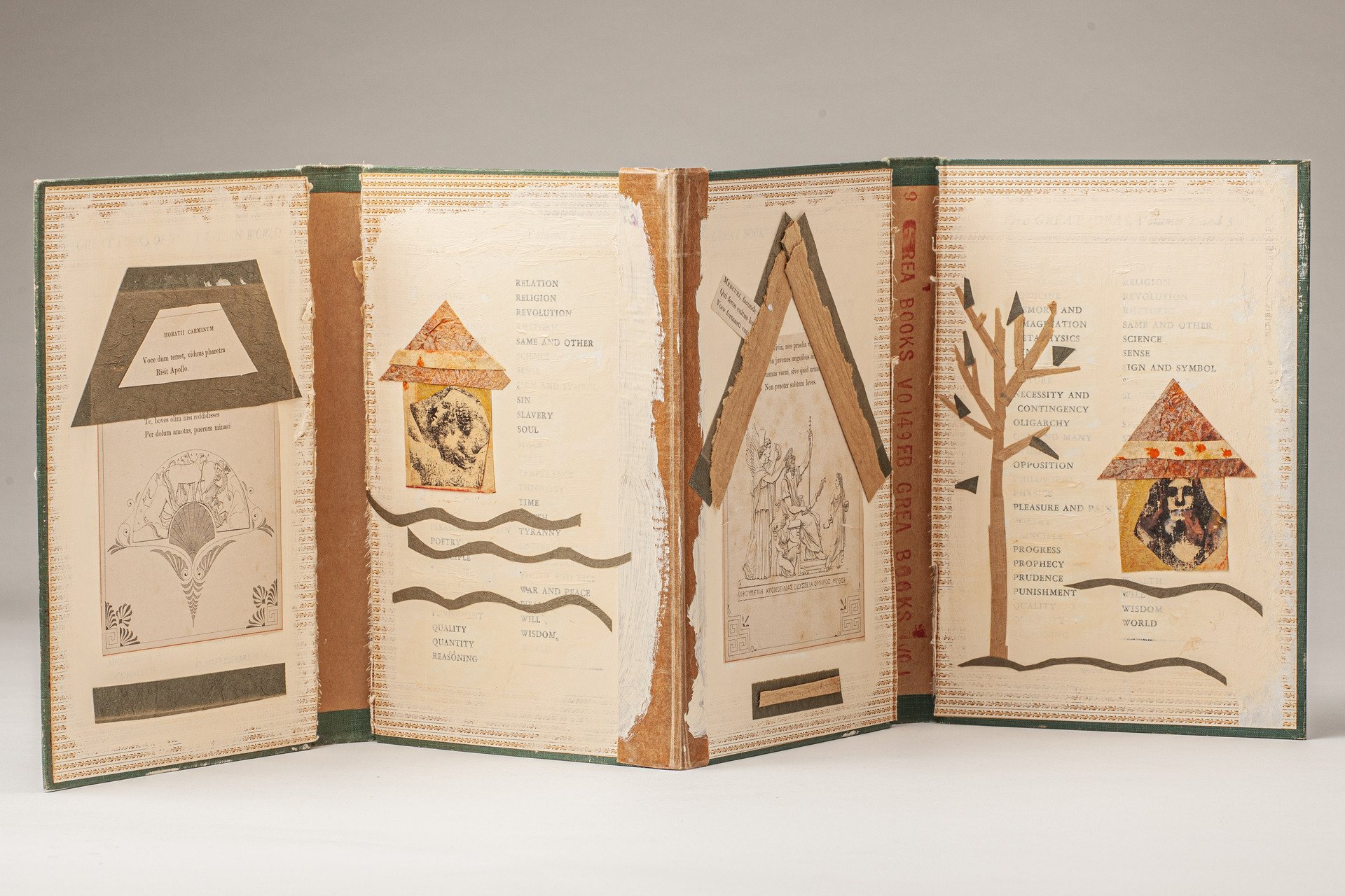 Tanya Wilkinson, "Sacramement Street: Houses of Healing," altered book, 10 x 24 x .5 inches.