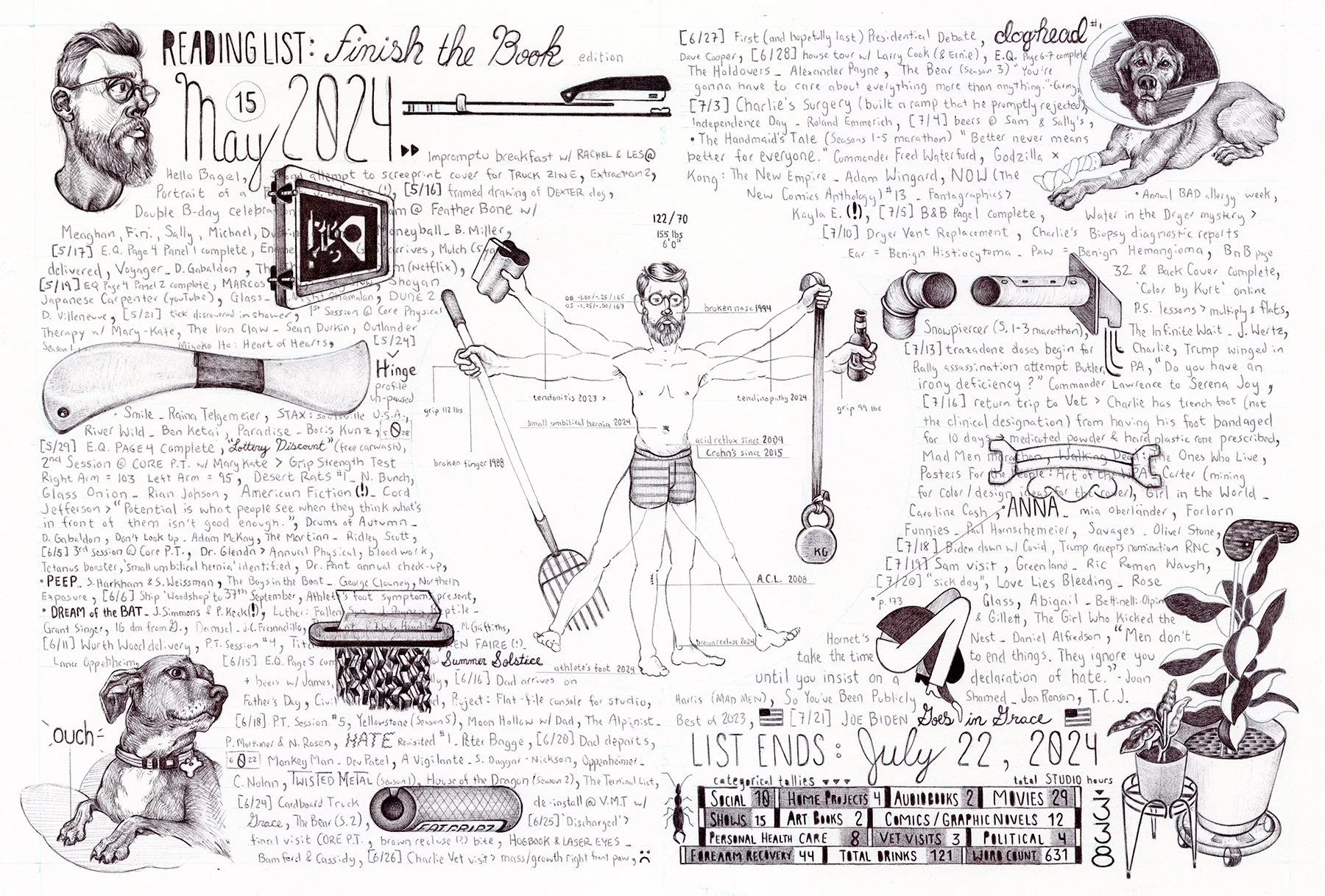 Travis Head, "Finish the Book," ballpoint pen on paper, 14 x 20 inches.