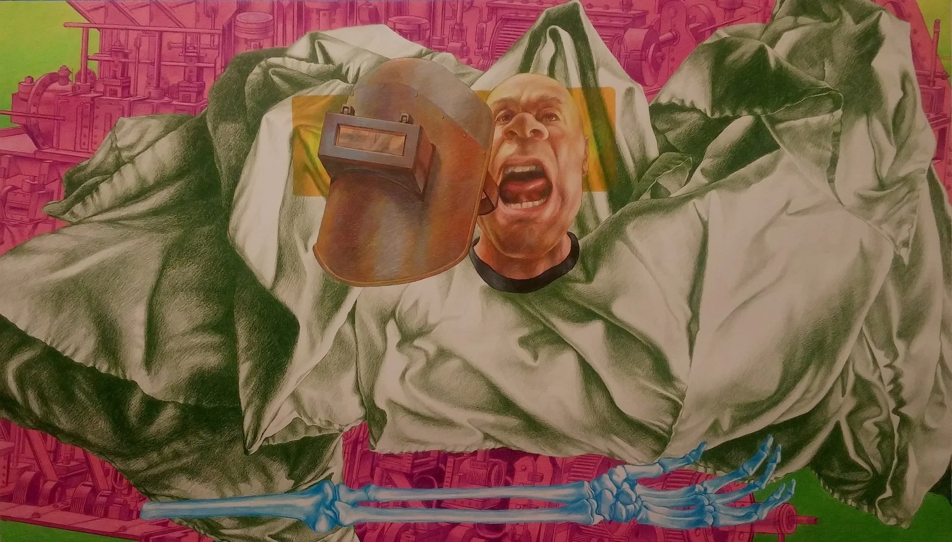John McKaig, "Mr. Coyne. Mr. Munch," colored pencil on paper, 36 x 62 inches.
