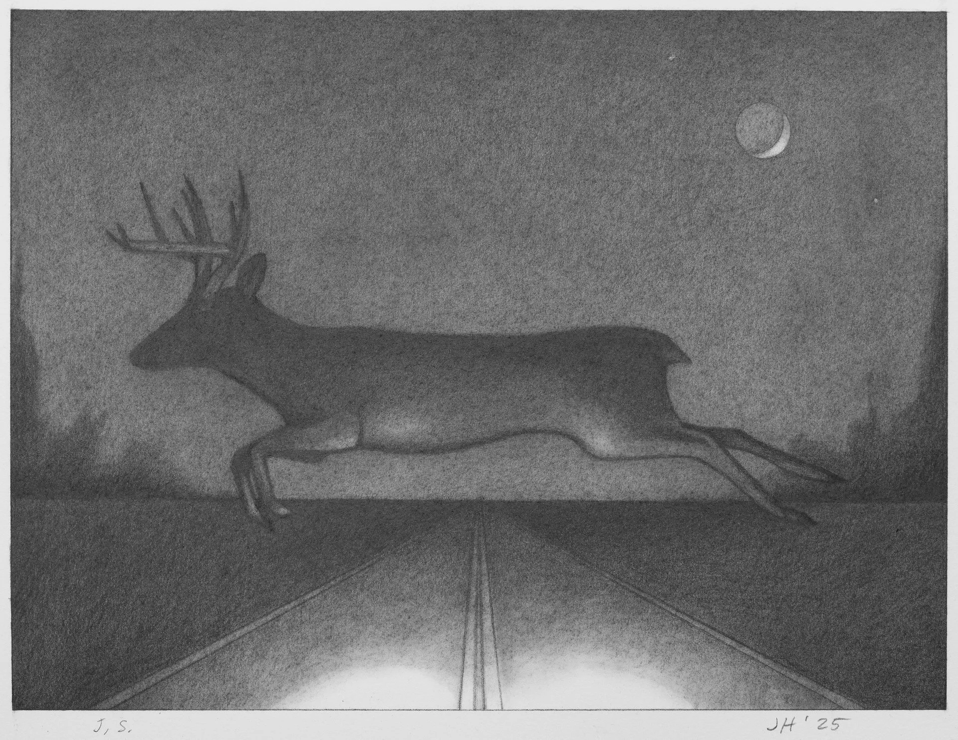 John Hrehov, "Jump Scare" graphite on paper, 9 x 12 inches.