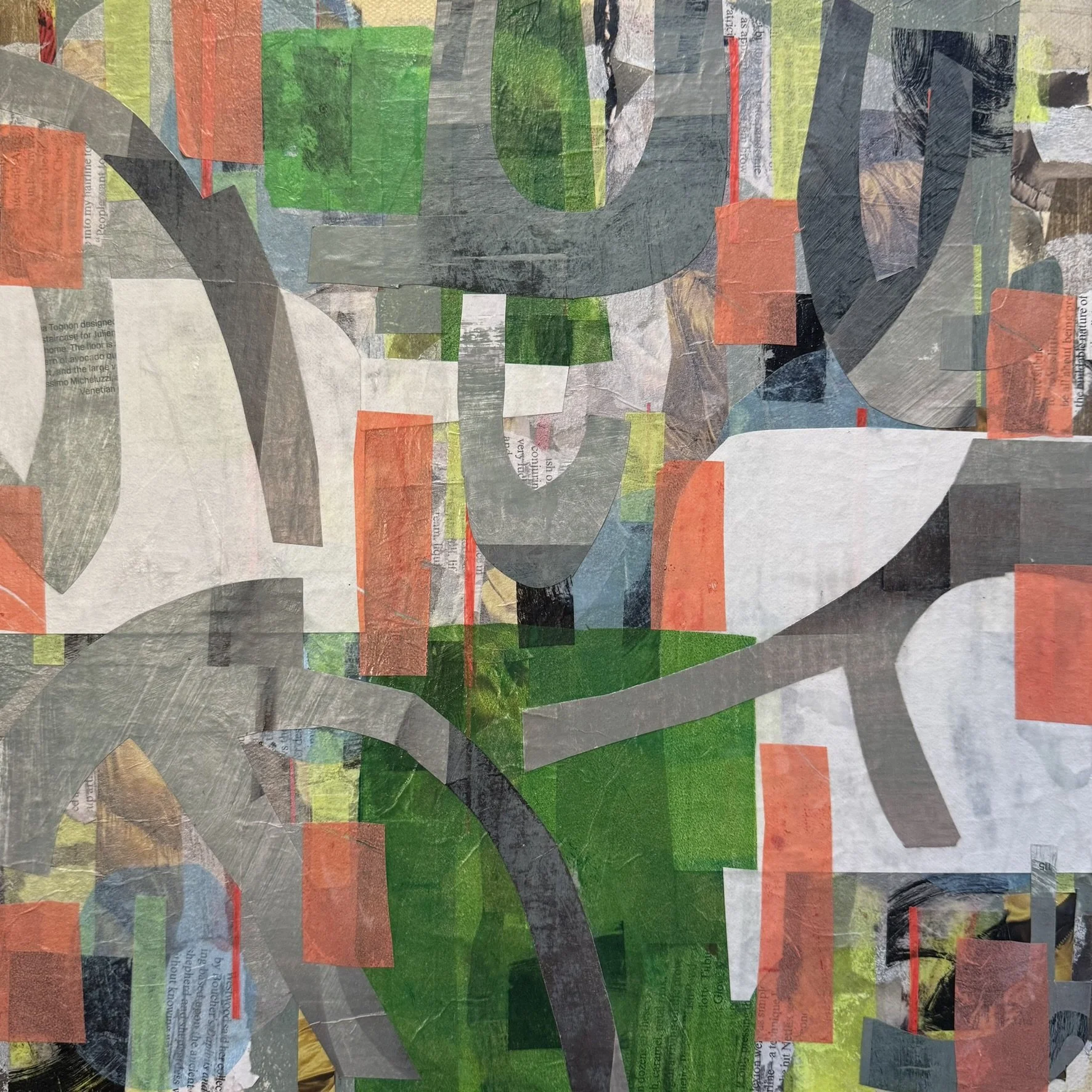 Cathy Epstein, "Get Me," acrylic and handprinted paper, 12 x 12 inches.