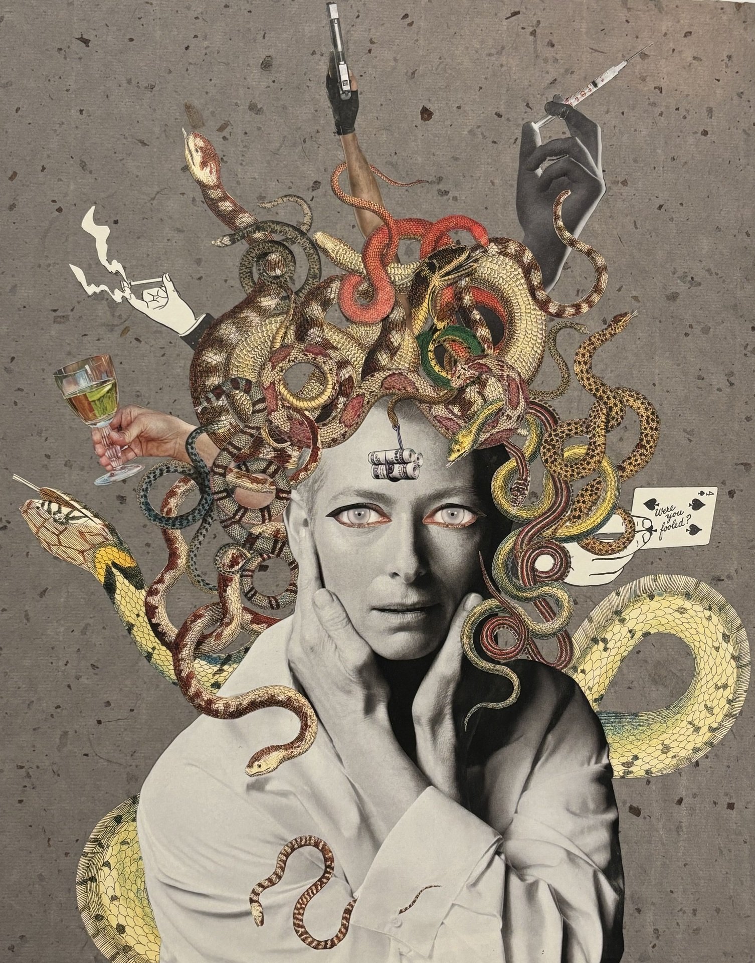 Trudy Borenstein-Sugiura, "Medusa Diffusa," paper collage, 14 x 11 inches.