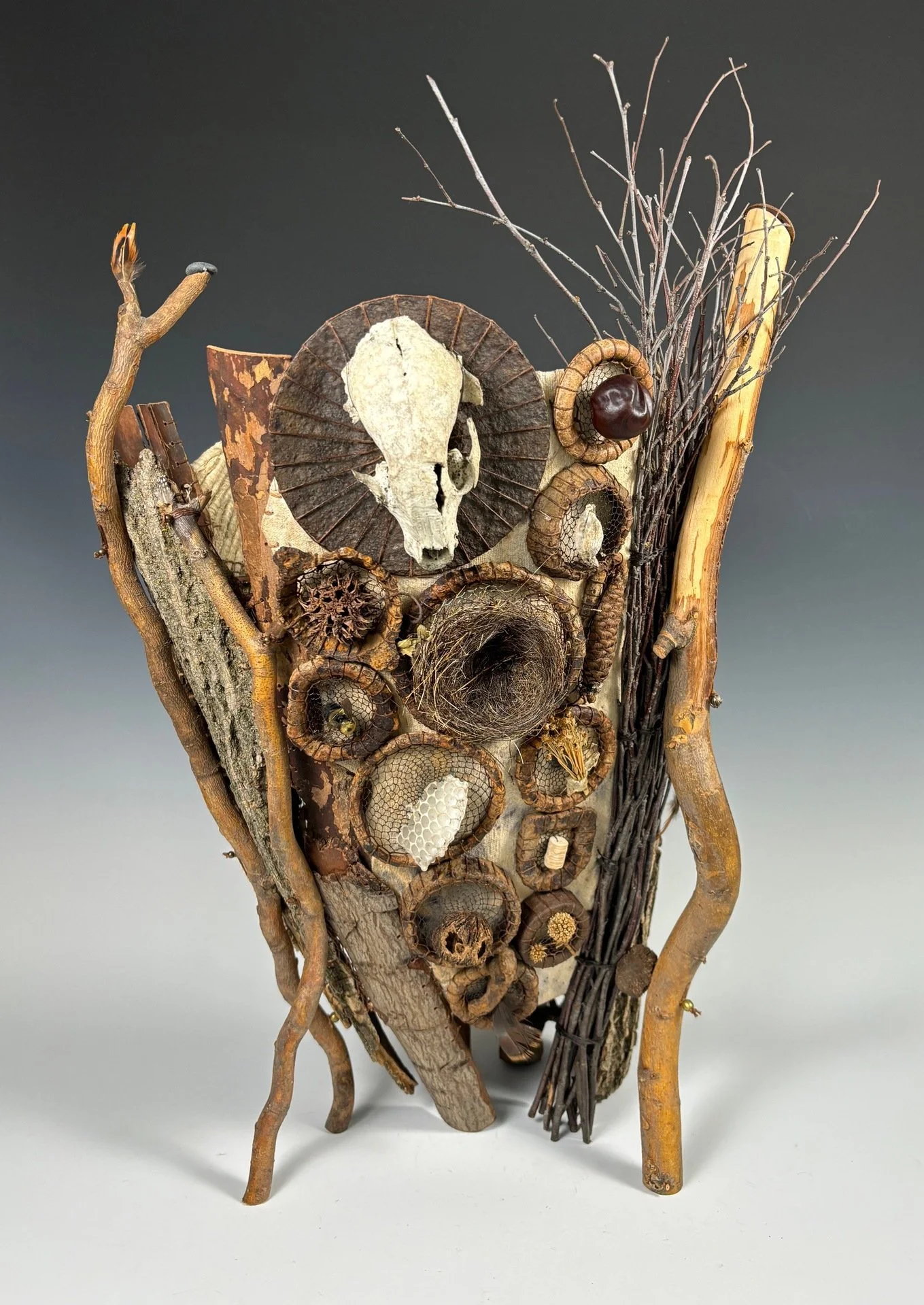 Bonnie Zimmer, "Reciprocity Vessel IV," natural and found object sculptural vessel, 24 x 15.5 x 16 inches.