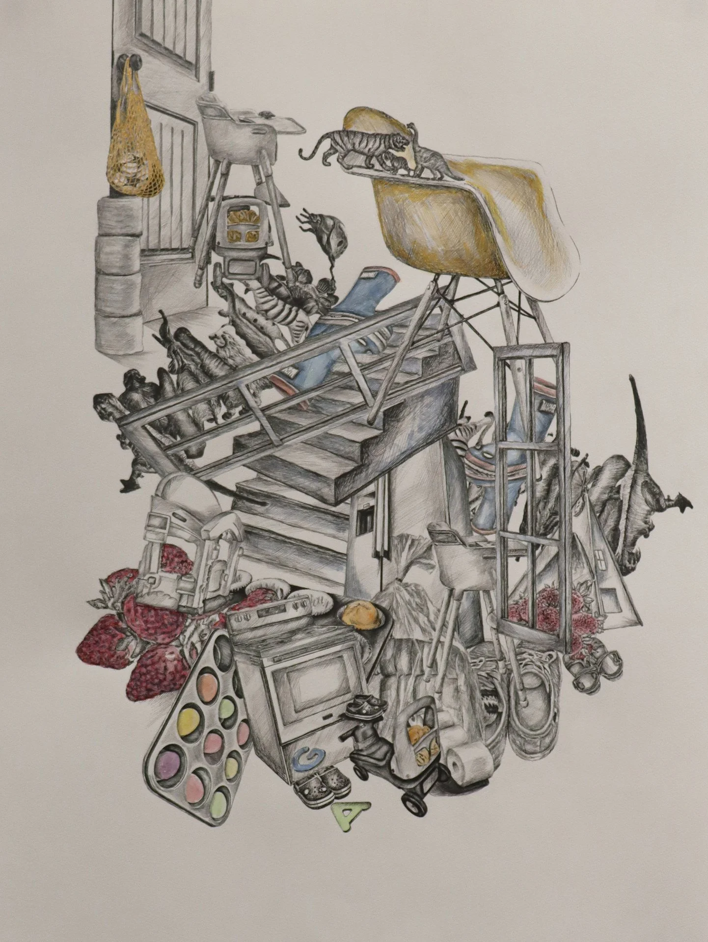 Yun Shin, "Arrangements 01," graphite, watercolor and gouache on paper, 30 x 22 inches.
