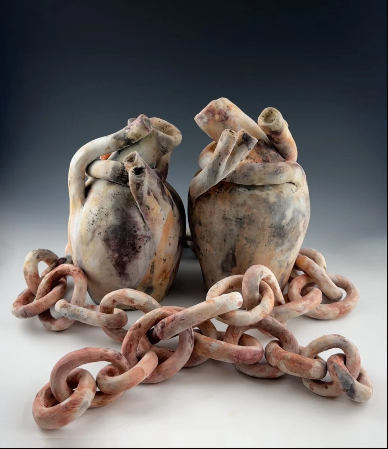 Cadence Reddoch, "Devotion or Detention," ceramic, 11 x 17 x 19 inches.