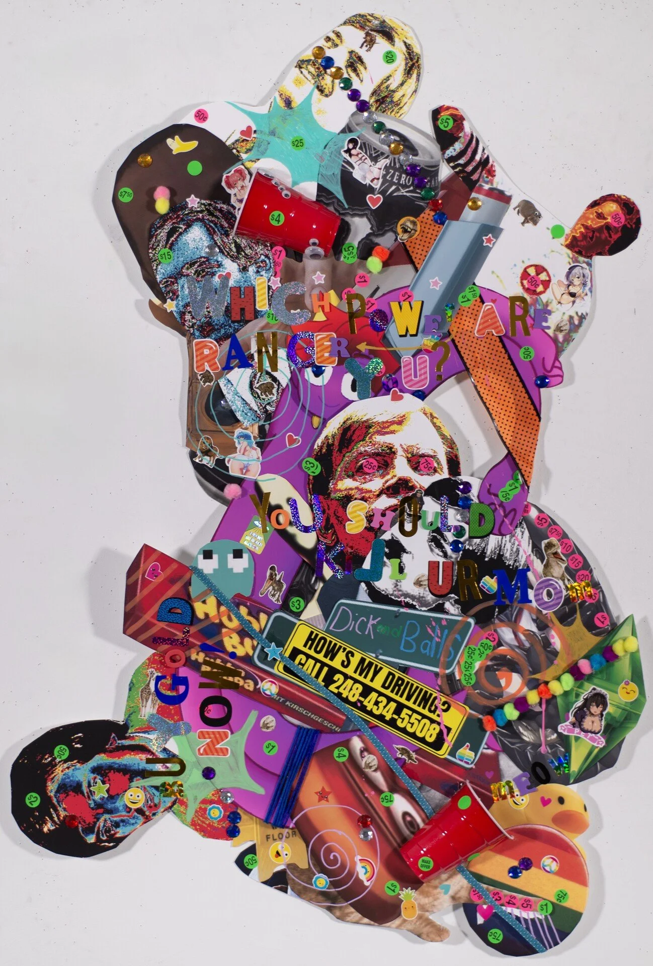 Caroline Morris, "ADs," collage on paper, 44 x 26 inches.