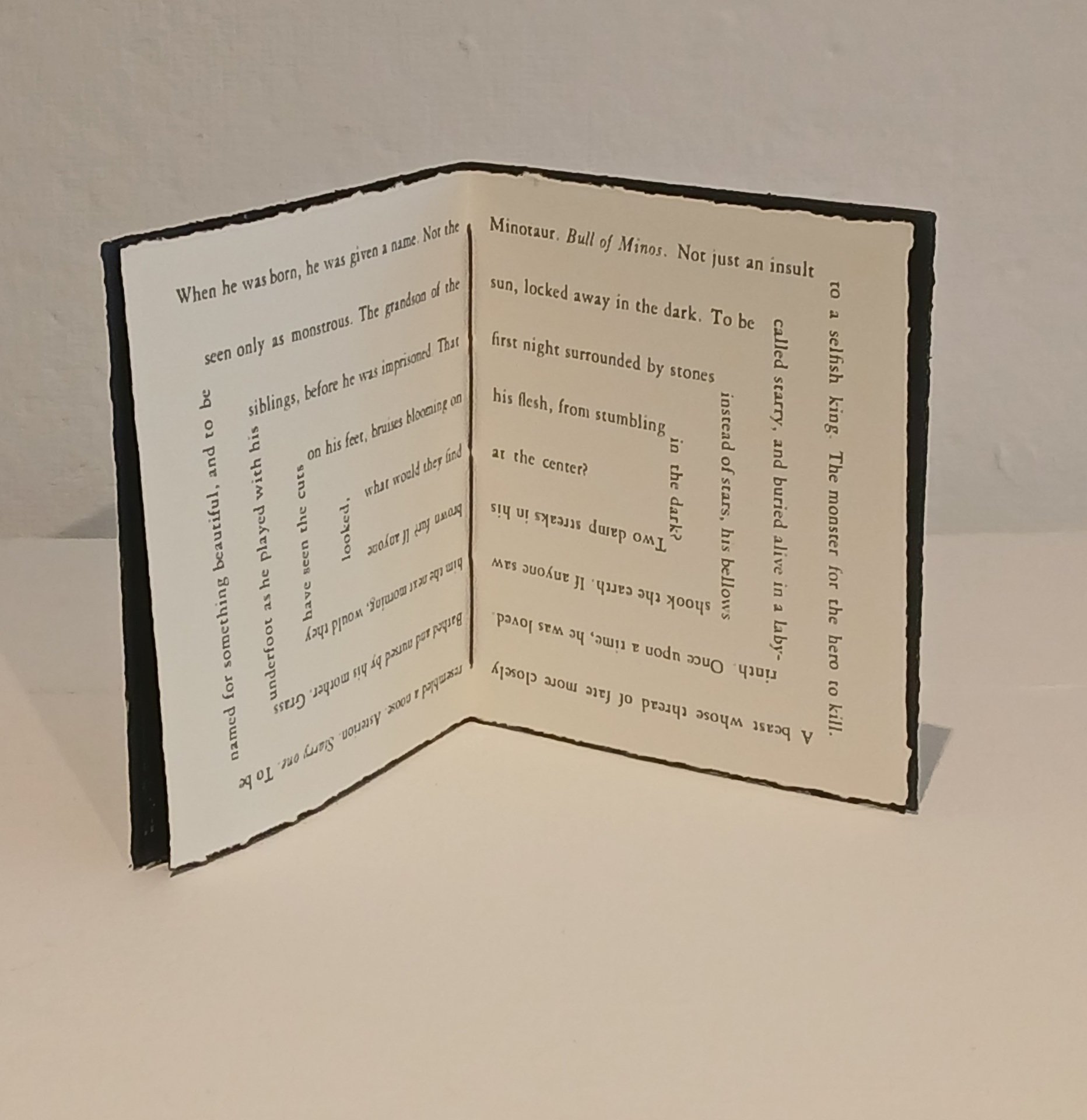 Madeline Devantier, "Asterion," artist book, letterpress and screenprint, 5 x 4.5 inches.