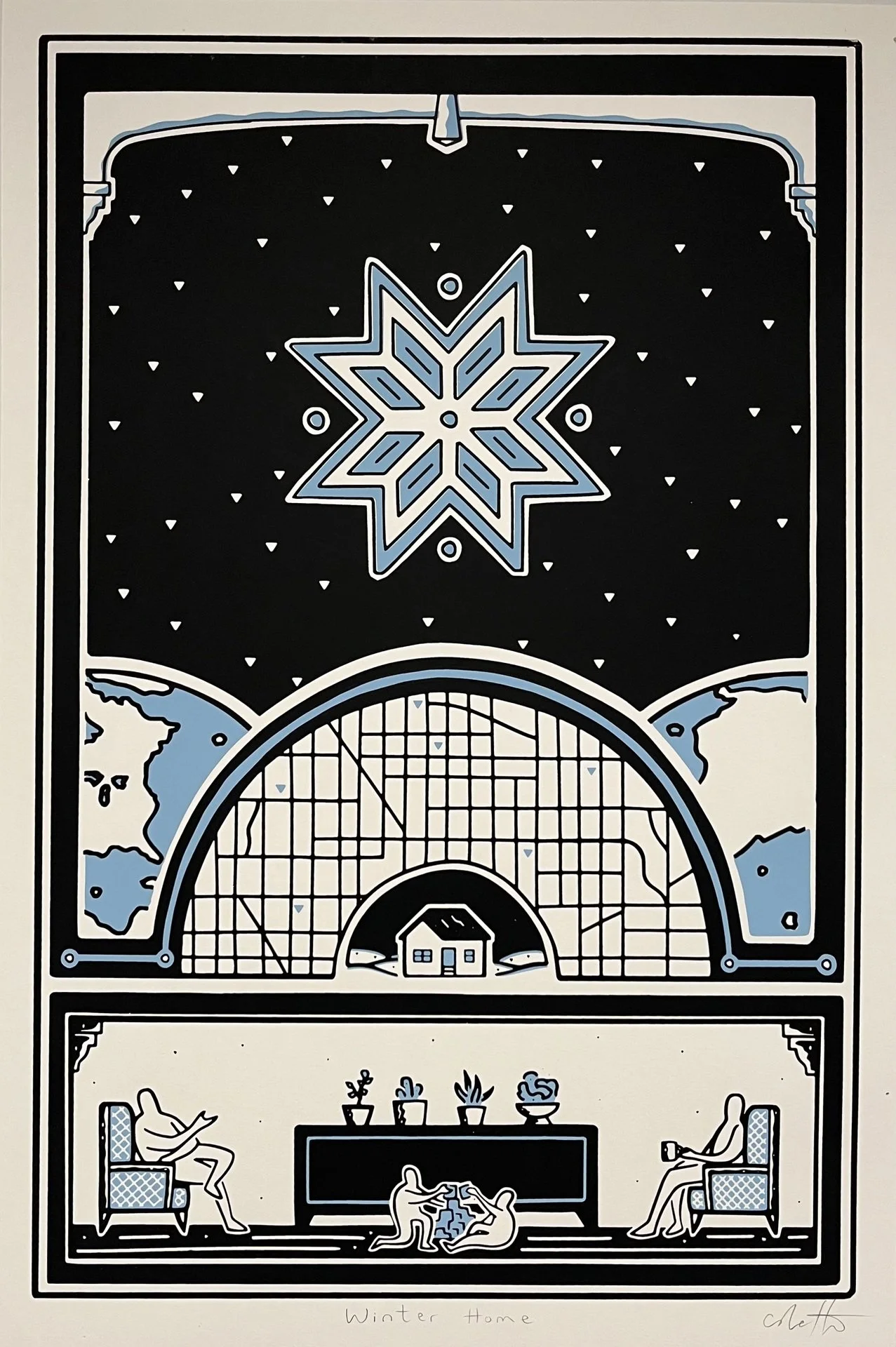 Cole Hoyer-Winfield, "Winter Home," silkscreen, 24 x 16 inches.