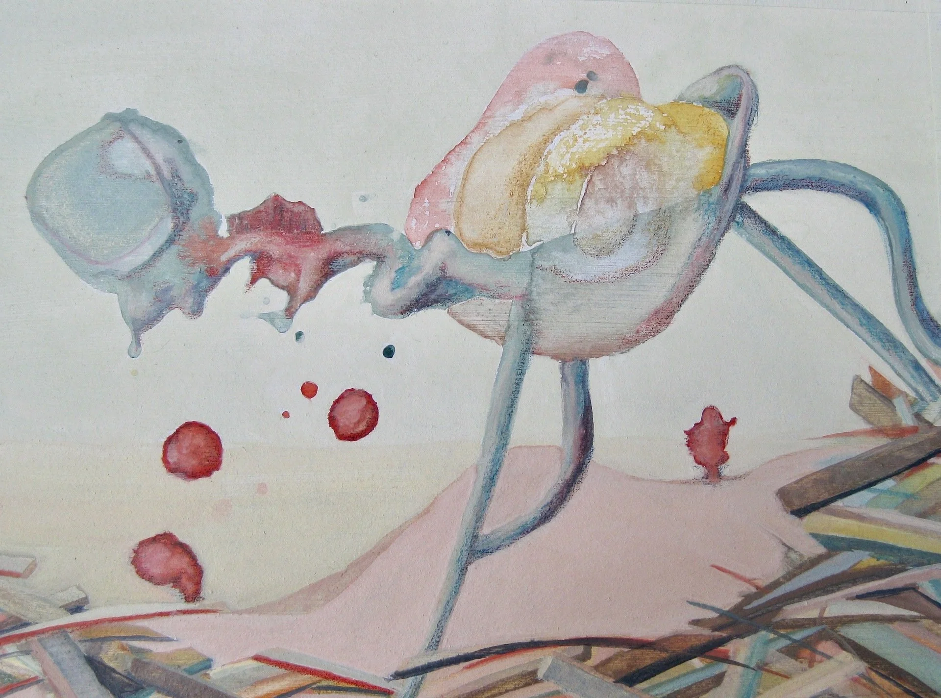 Mary Koszut, "The Toenail Snail & The Troublesome Stair," mixed media on paper, 5 x 7 inches.