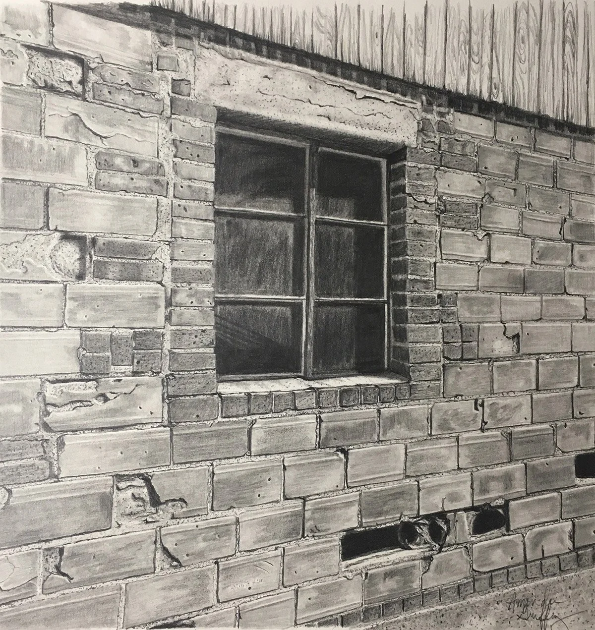 Amanda Griffey, "Window In Time," graphite on paper, 12 x 12 inches.