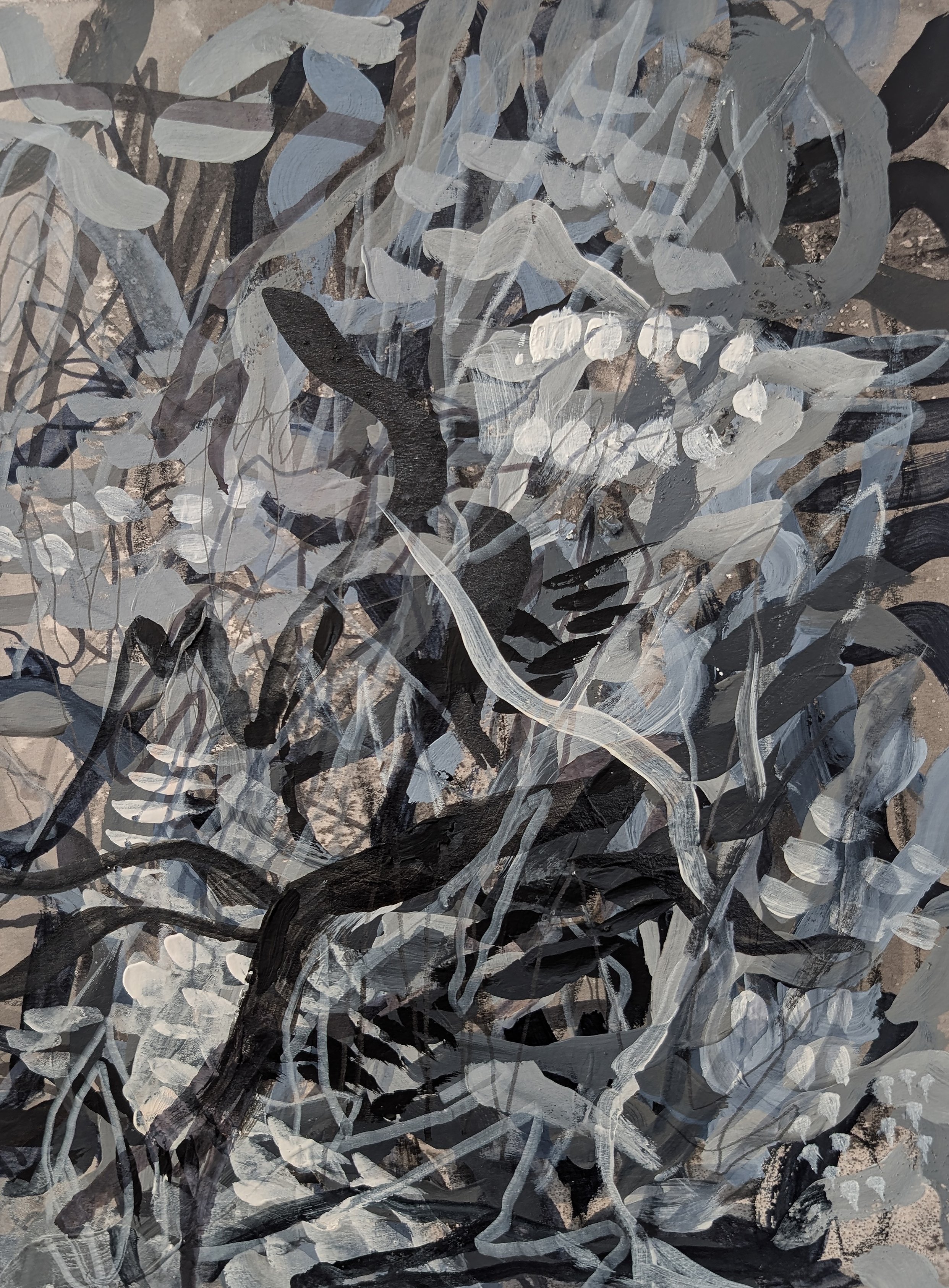 Kathleen Pahl, "Two in Conversation (Black and White)," acrylic, 12 x 9 inches.