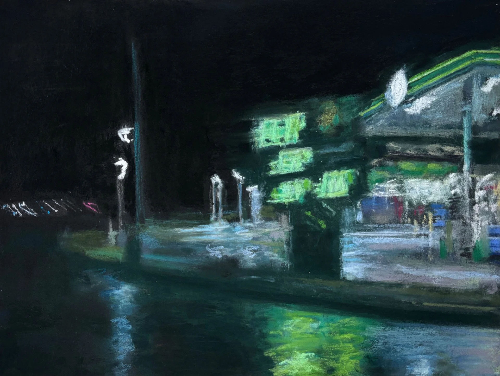 Hans Habeger, "Station Lights," pastel on paper, 12.75 x 8.75 inches.