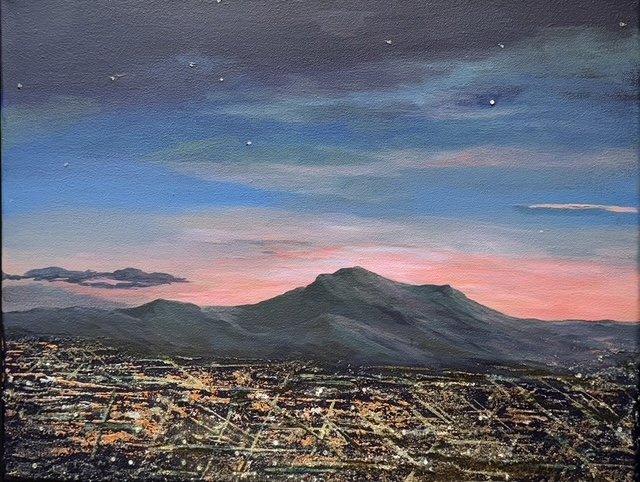 Gina Wolfrum, "Desert Lights," mixed media, glass, mica, swarovski crystals, 14 x 18 inches.