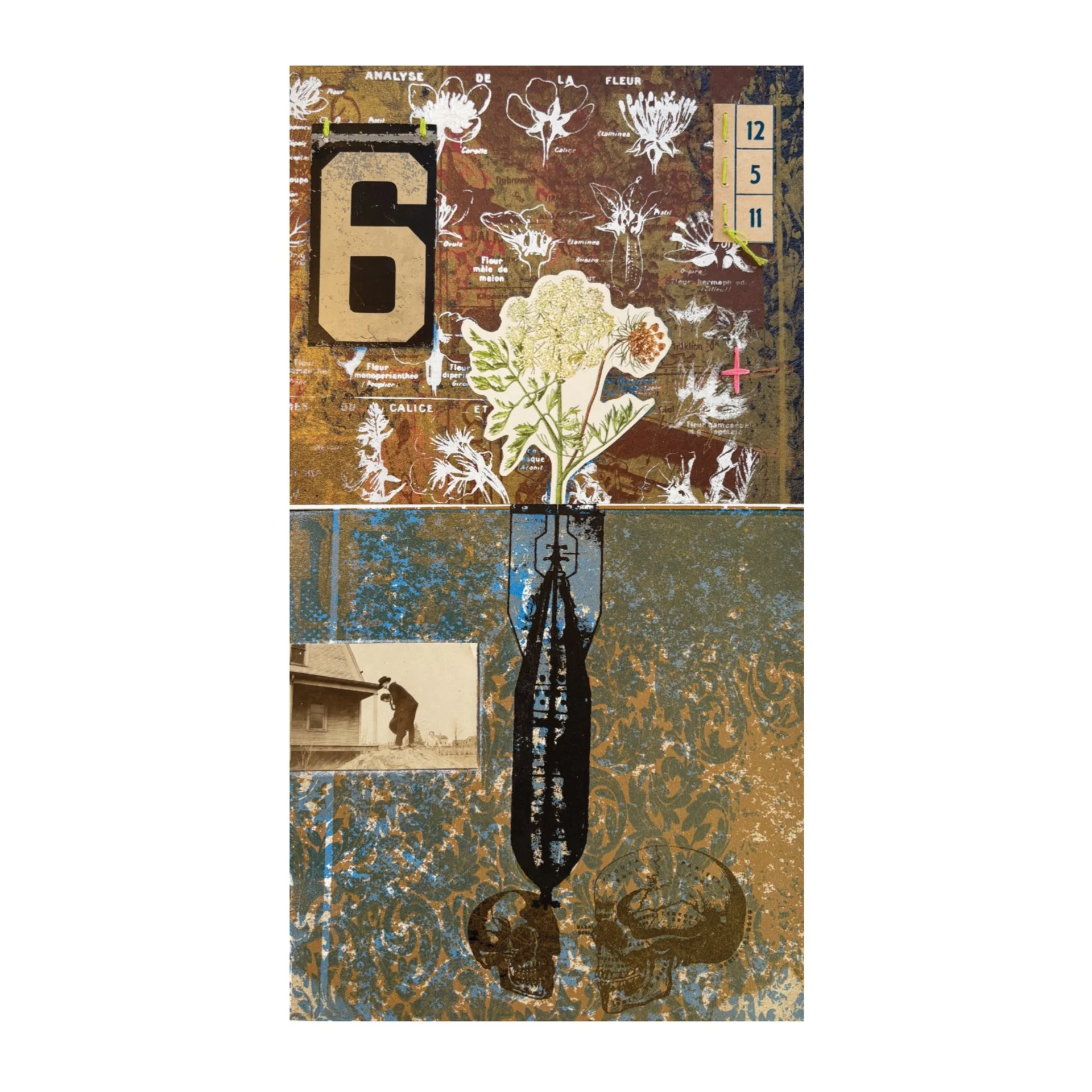 John Bergmeier, "Queen - Annes - Lace Bomb (Thy Love and Grace Alone)," photomontage, 8 x 15 inches.