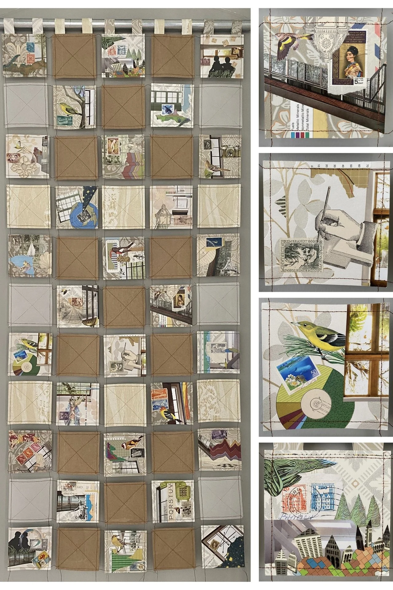 Jennifer Gatz, "Holding Space: Celebrating Domestic Arts," mixed media collage assemblage, 51 x 24 inches.