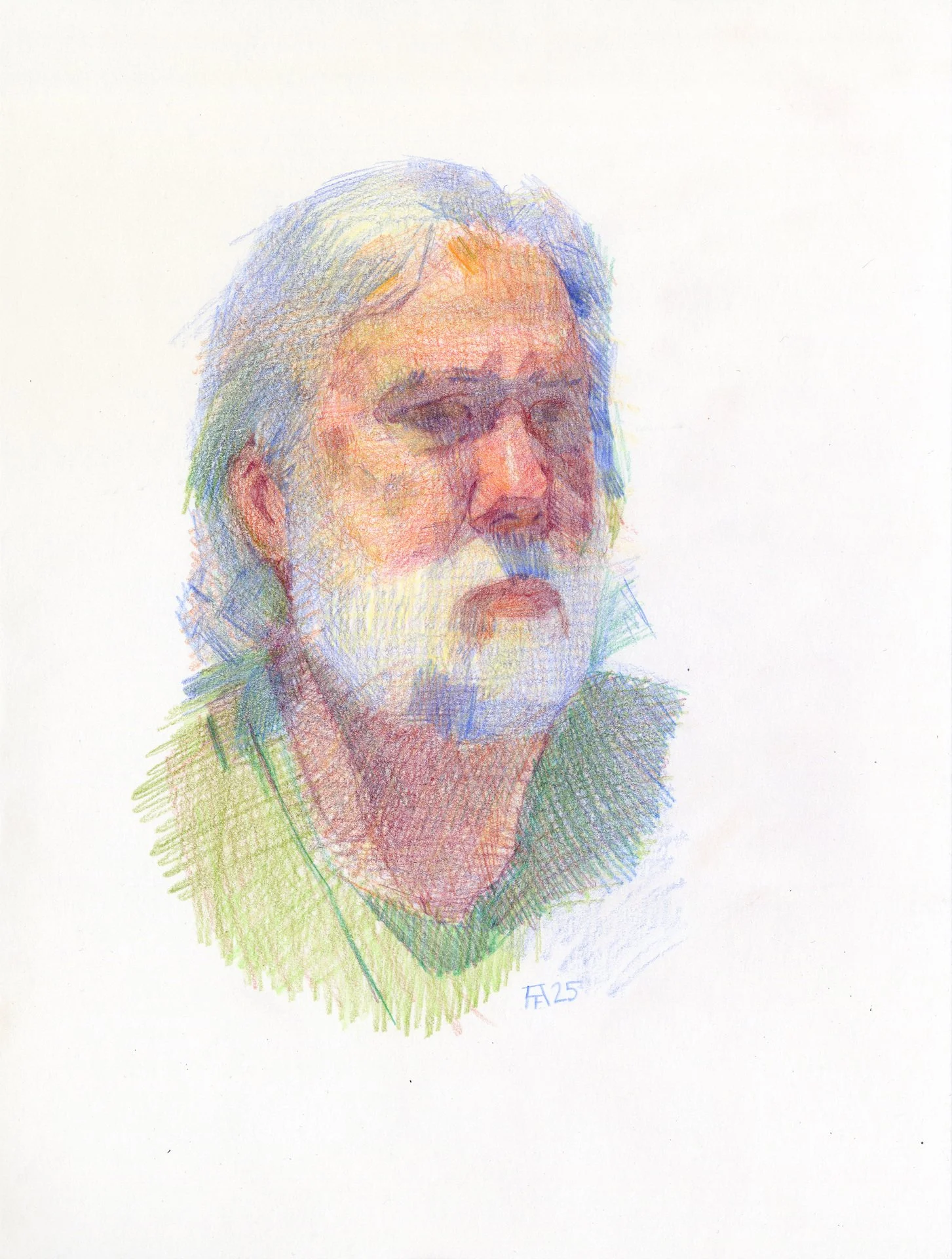 Alexandra Sophia Franz, "Portrait of My Father," colored pencil on watercolor paper, 12 x 9 inches.