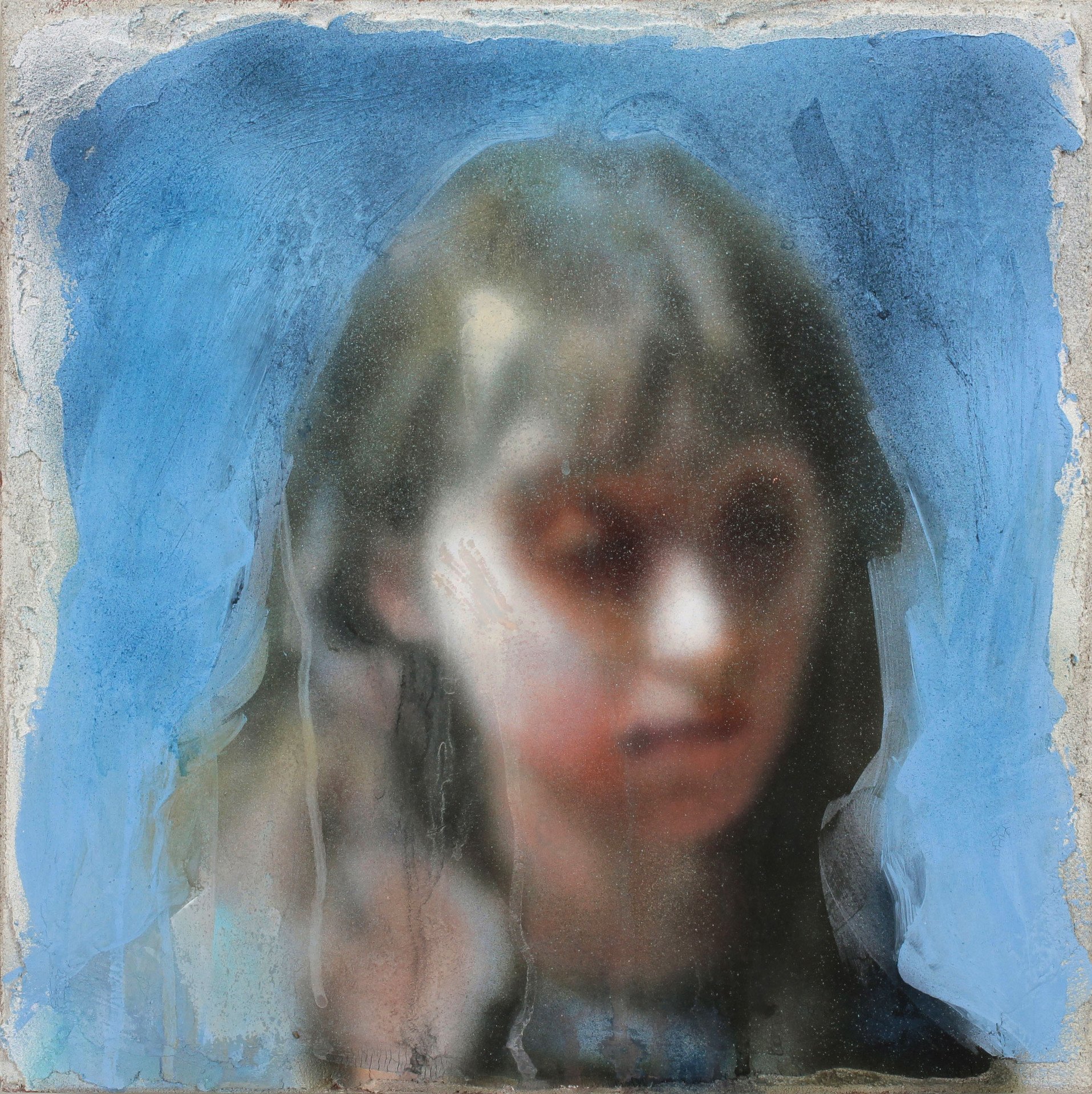 Michael Nichols, "Enshroud," airbrushed buon fresco on ceramic support, 18 x 18 inches.