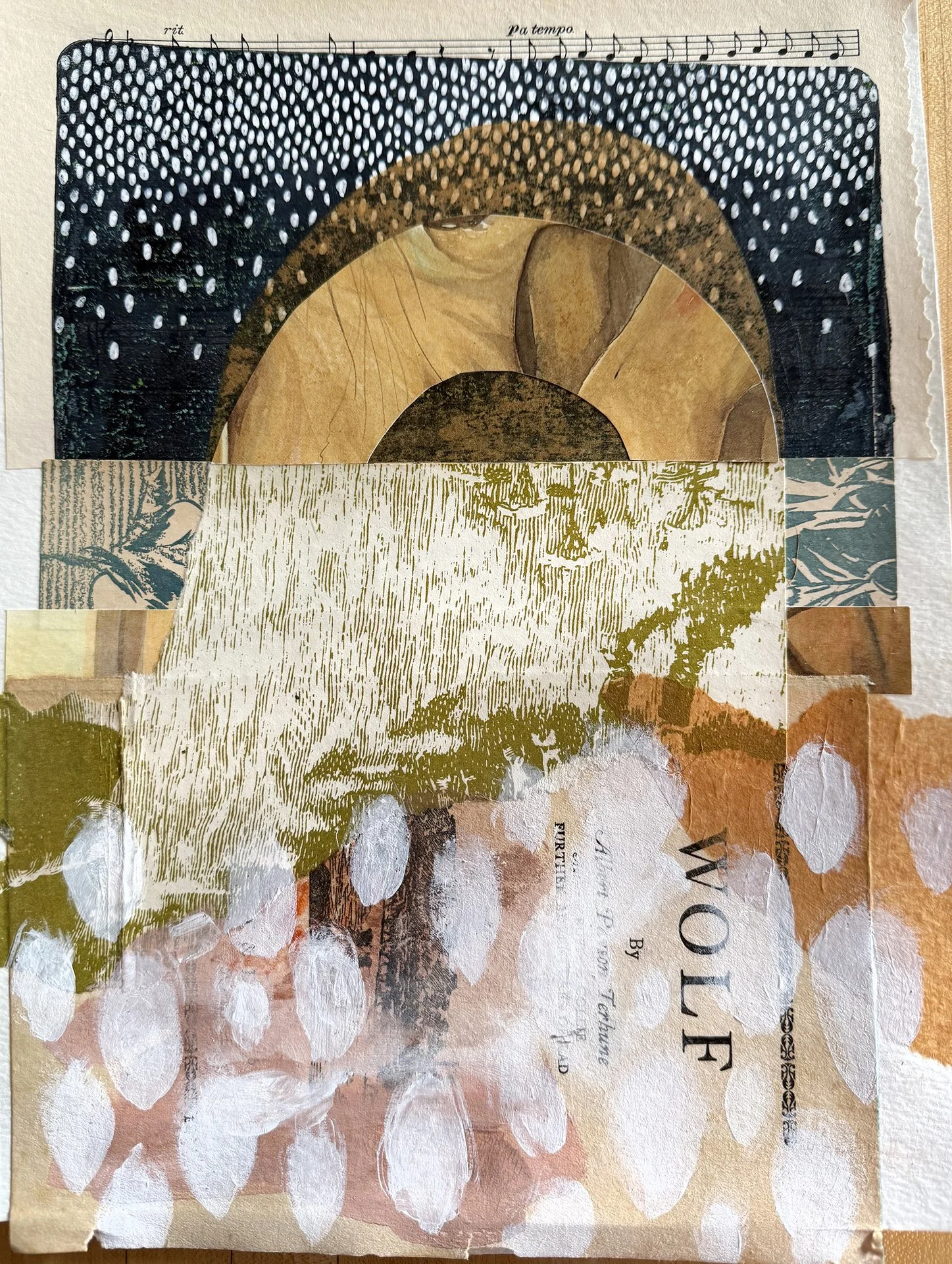 Susan Sancomb, "Timid," mixed media collage on paper, 11 x 8 inches.