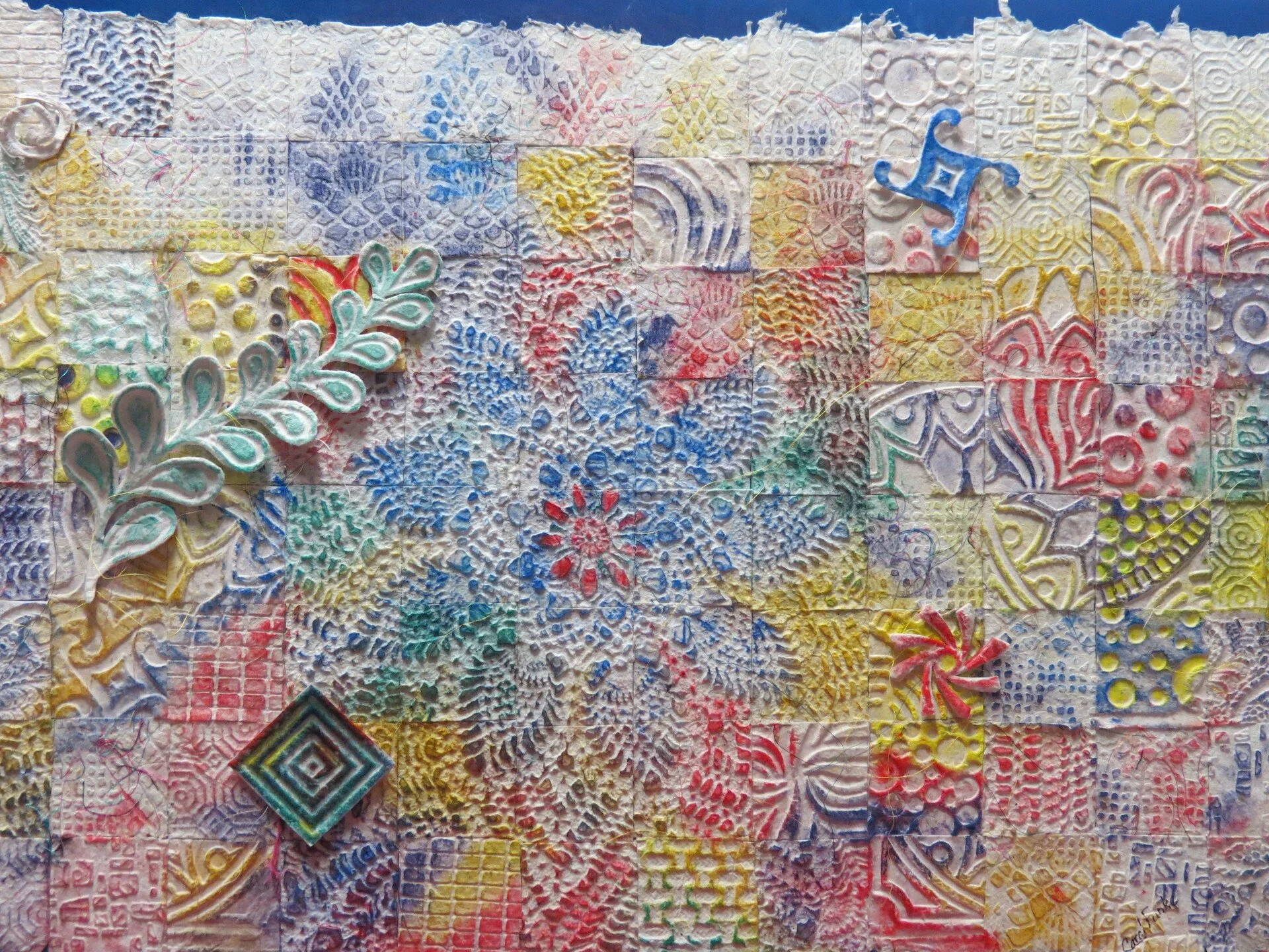 Carol Funk, "Grandma's Doily," handmade paper and pan pastels, 18 x 30 inches.